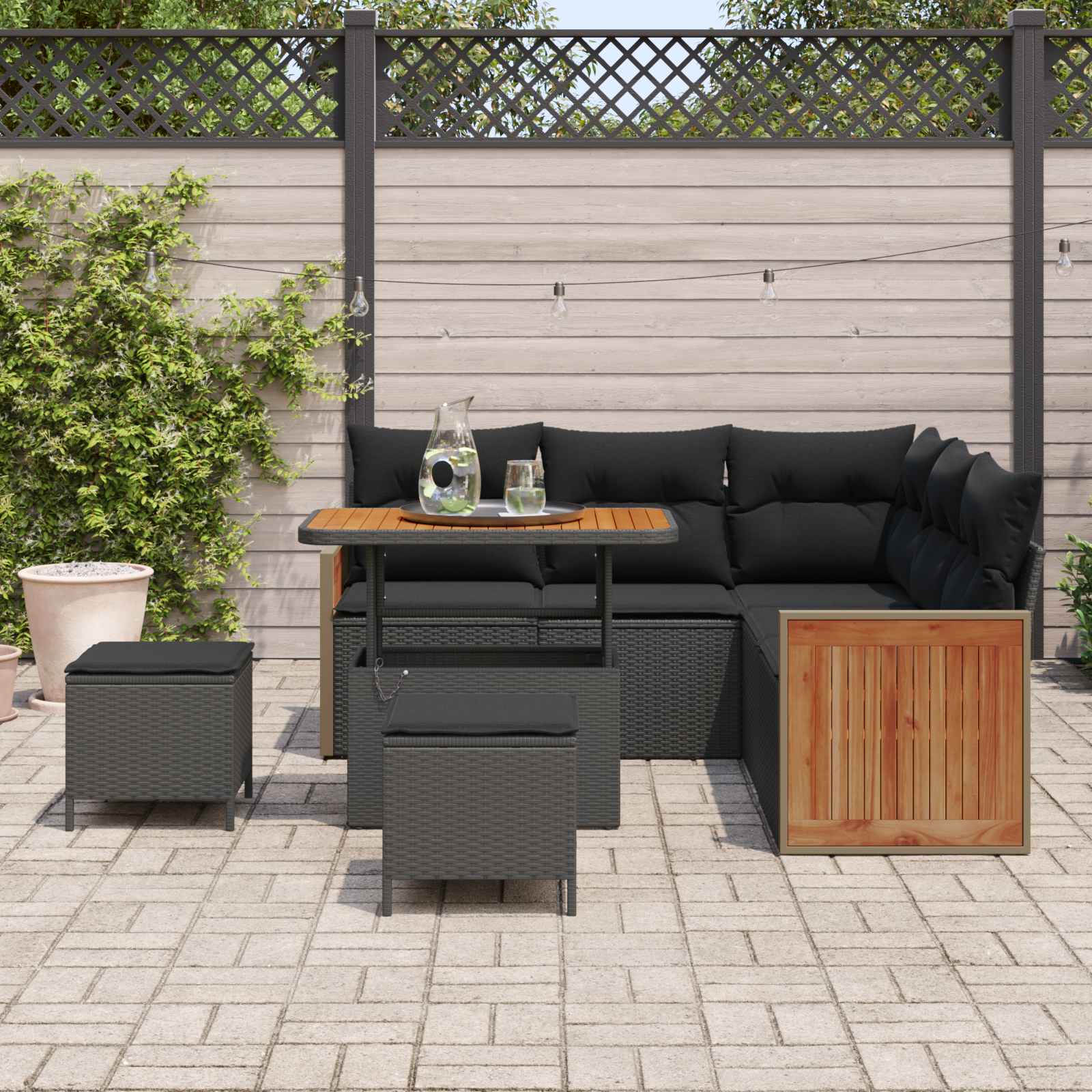 vidaXL Zestaw Sof na Ogród z poduszką 8 pcs Czarny