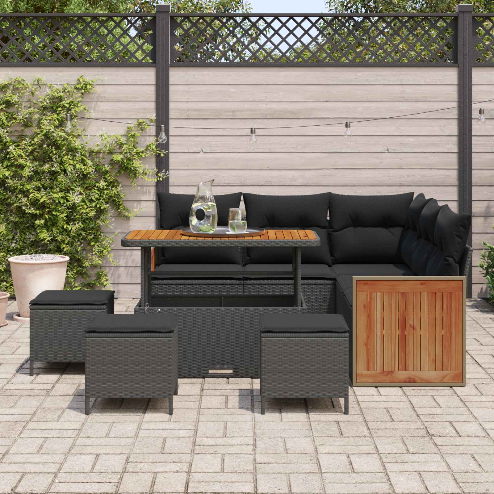 vidaXL Zestaw Sof na Ogród z poduszką 9 pcs Czarny