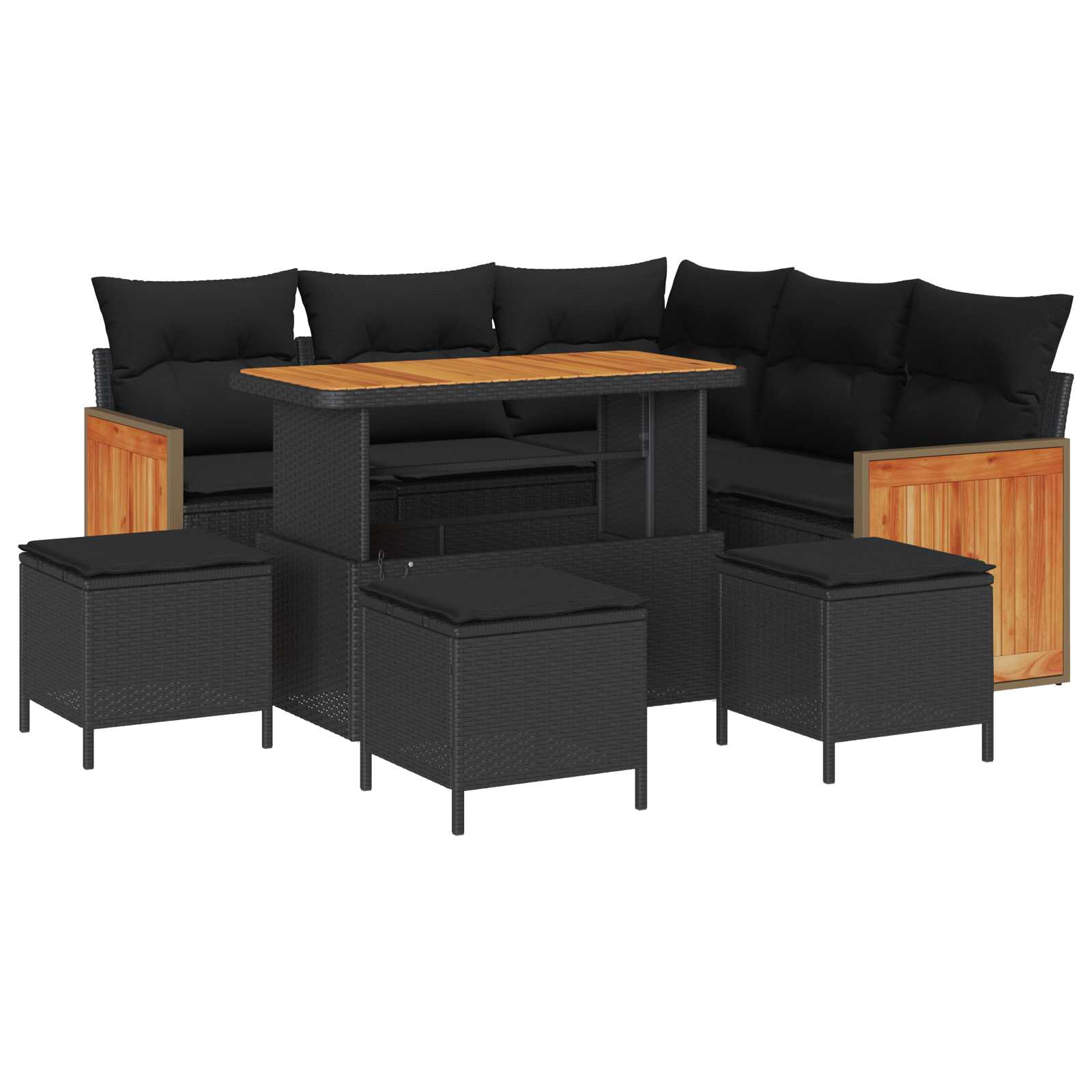 vidaXL Zestaw Sof na Ogród z poduszką 9 pcs Czarny