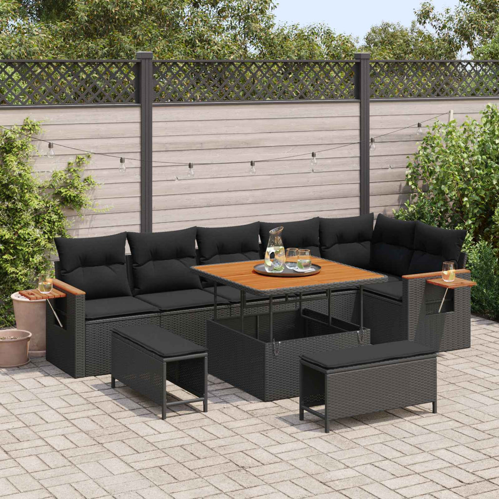 vidaXL Zestaw Sof na Ogród z poduszką 9 pcs Czarny