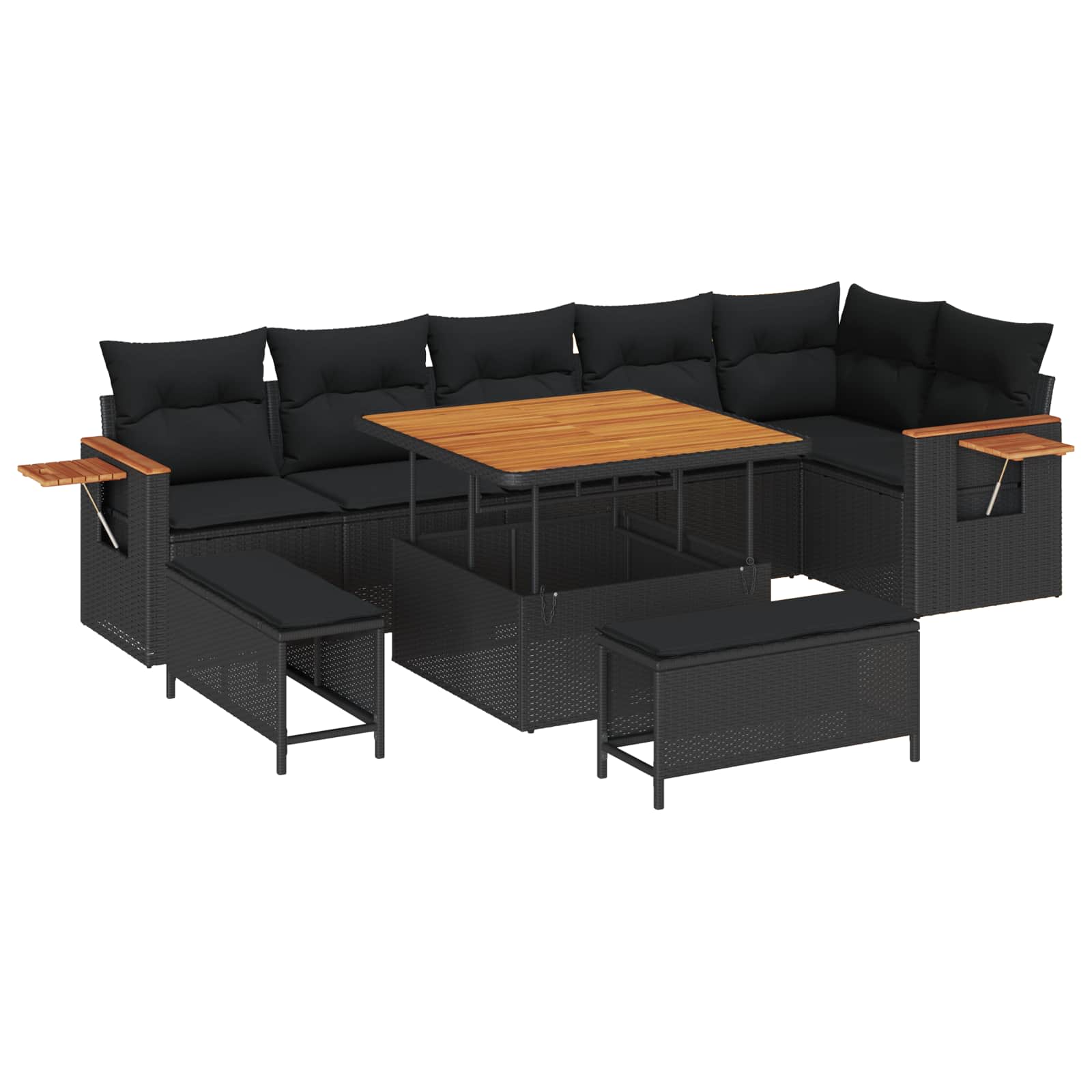 vidaXL Zestaw Sof na Ogród z poduszką 9 pcs Czarny