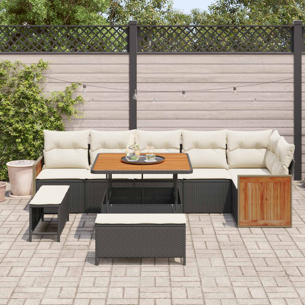 vidaXL Zestaw Sof na Ogród z poduszką 9 pcs Czarny i kremowy