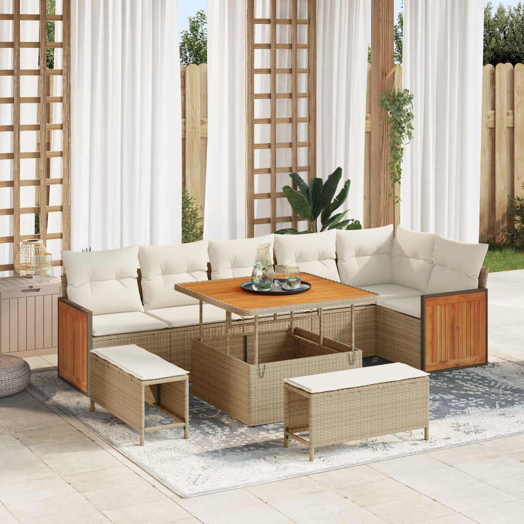 vidaXL Zestaw Sof na Ogród z poduszką 9 pcs Beżowy i kremowy