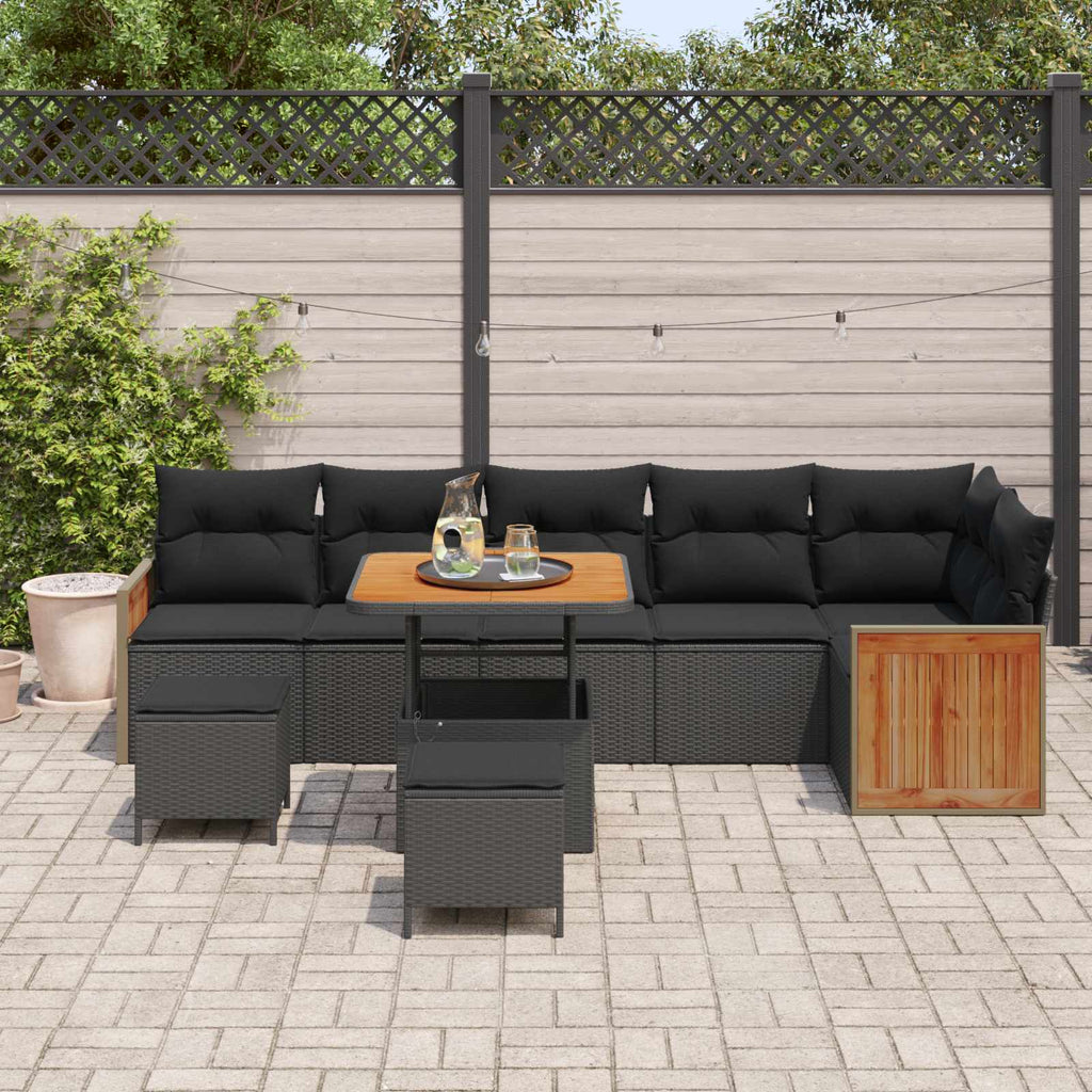 vidaXL Zestaw Sof na Ogród z poduszką 9 pcs Czarny