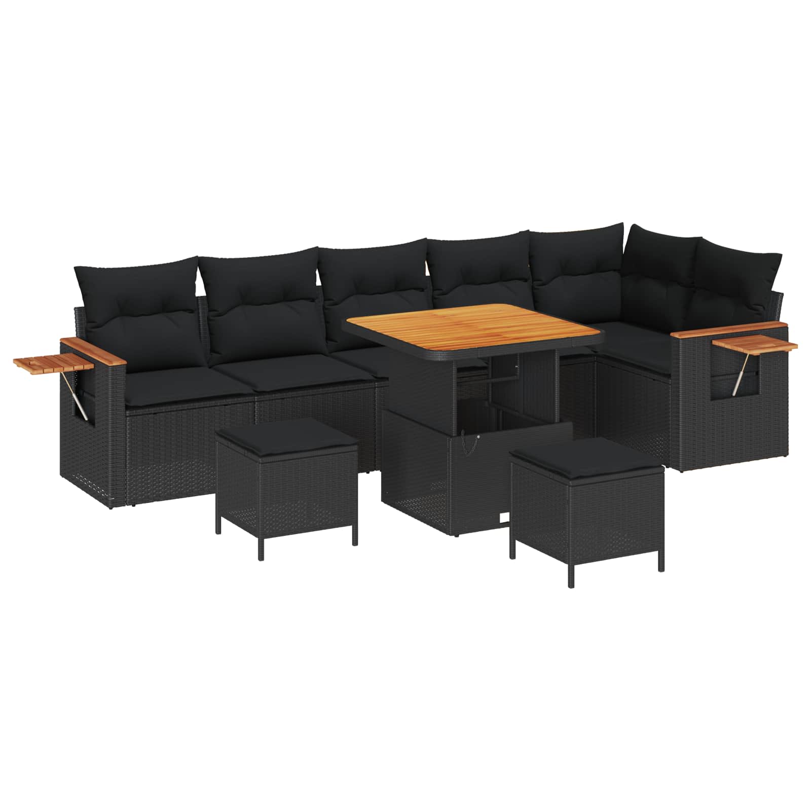 vidaXL Zestaw Sof na Ogród z poduszką 9 pcs Czarny