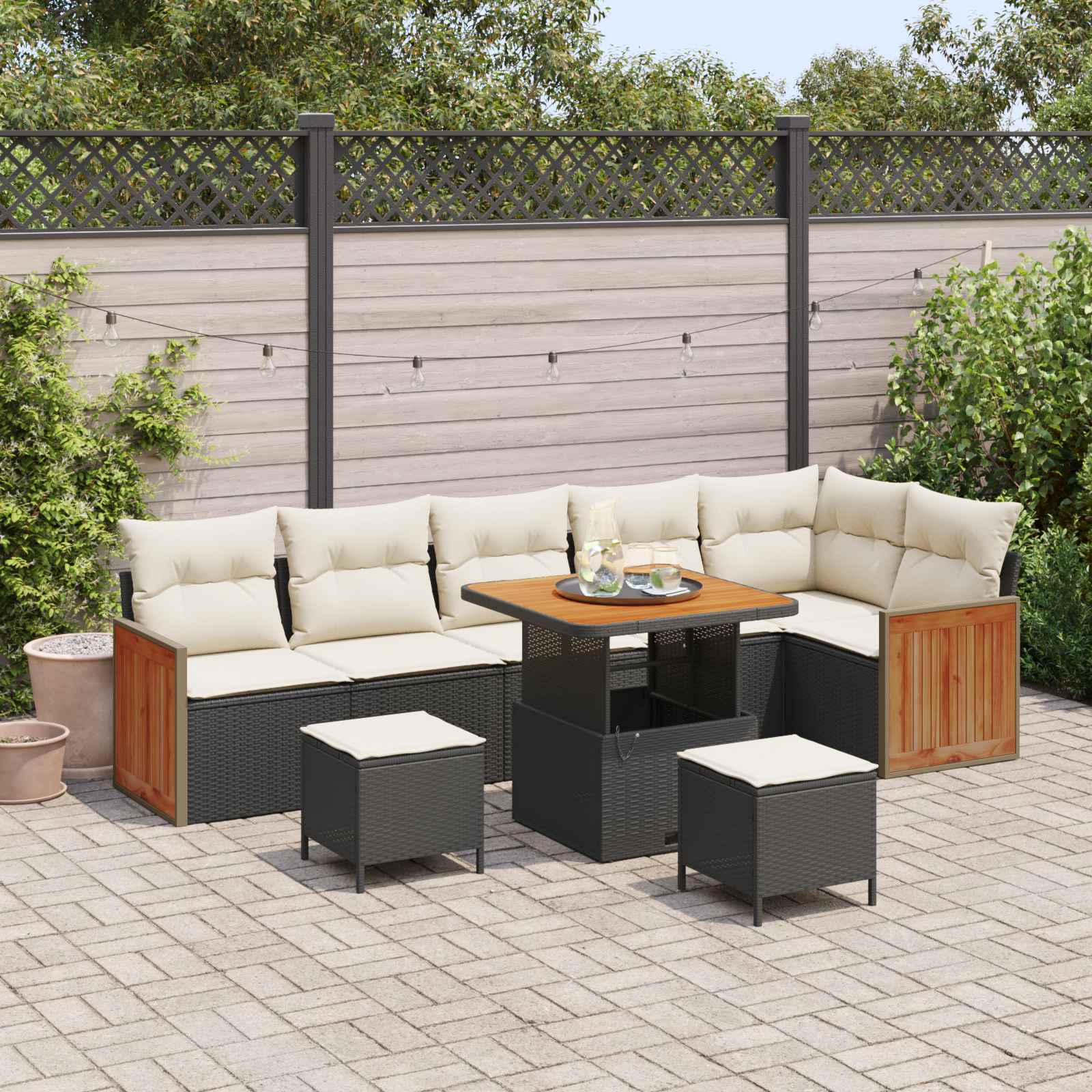 vidaXL Zestaw Sof na Ogród z poduszką 9 pcs Czarny i kremowy