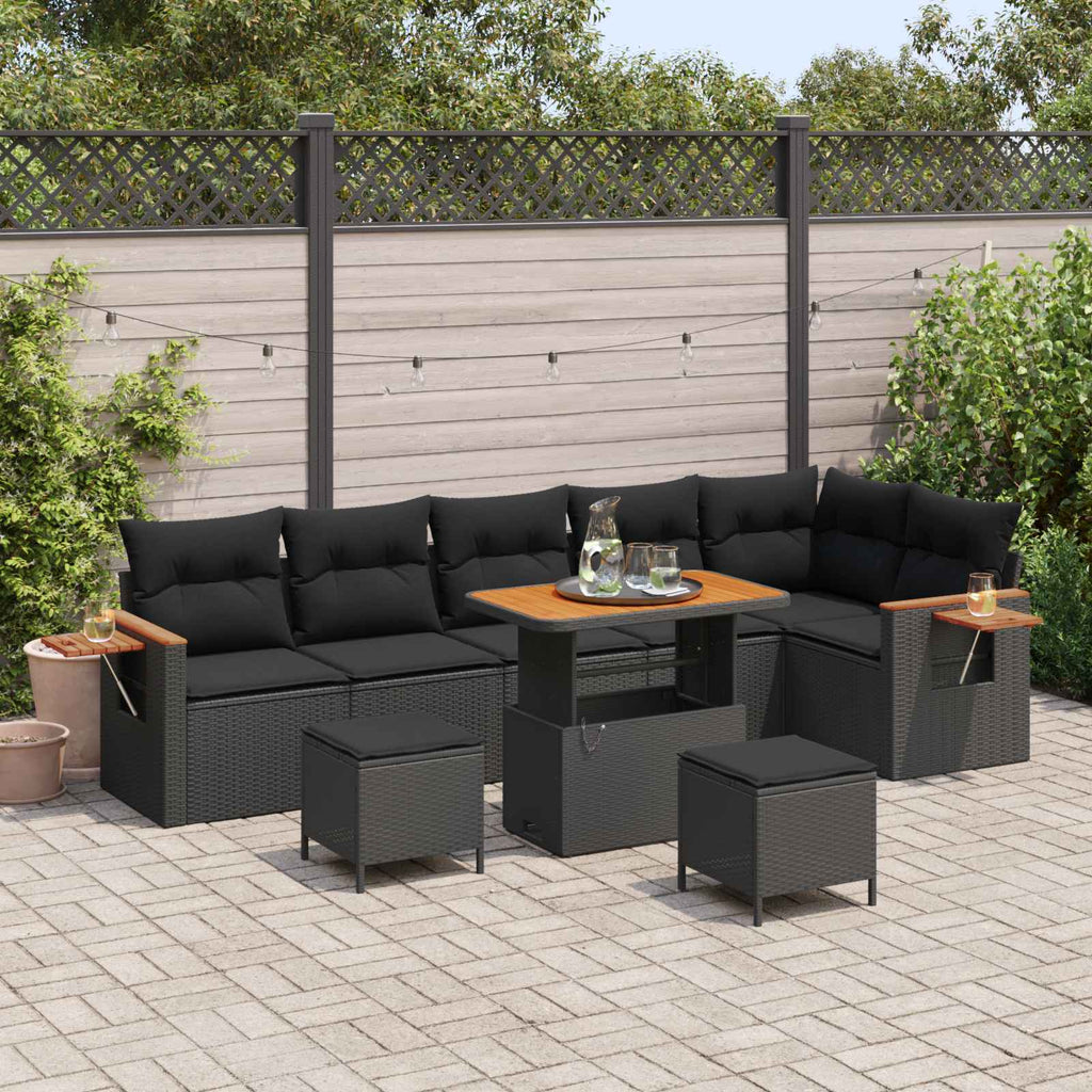 vidaXL Zestaw Sof na Ogród z poduszką 9 pcs Czarny