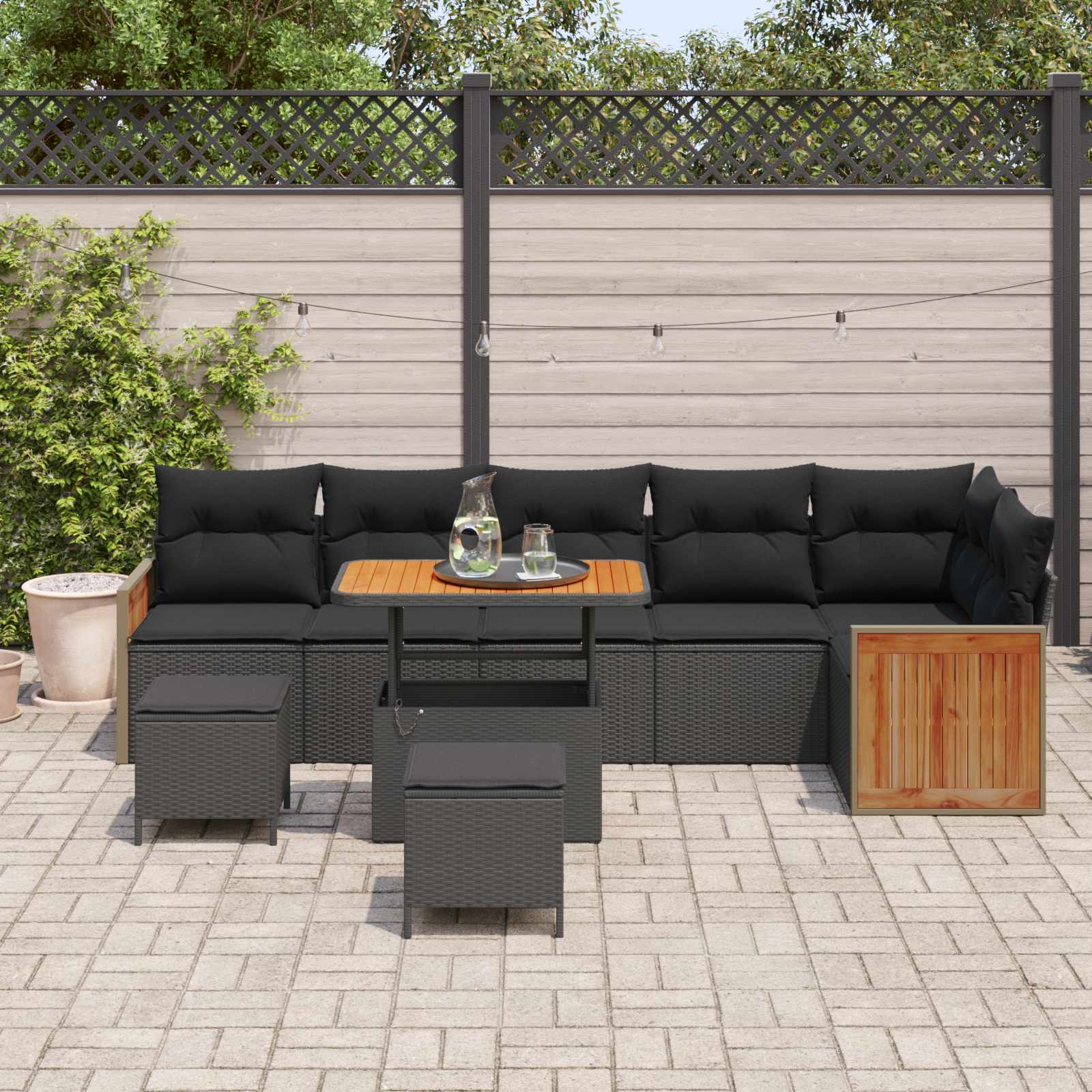 vidaXL Zestaw Sof na Ogród z poduszką 9 pcs Czarny