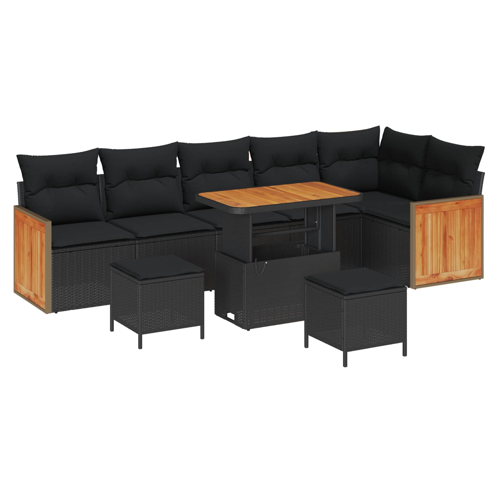 vidaXL Zestaw Sof na Ogród z poduszką 9 pcs Czarny