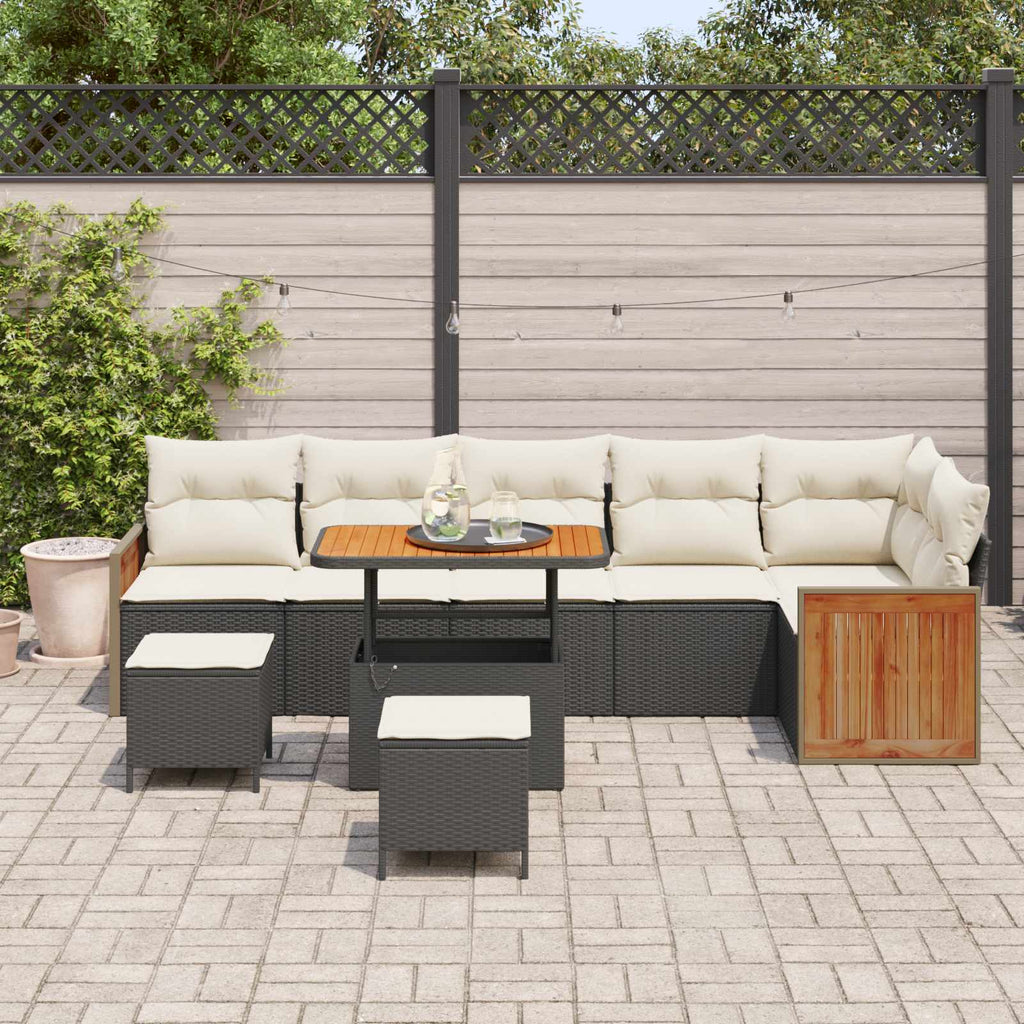 vidaXL Zestaw Sof na Ogród z poduszką 9 pcs Czarny i kremowy