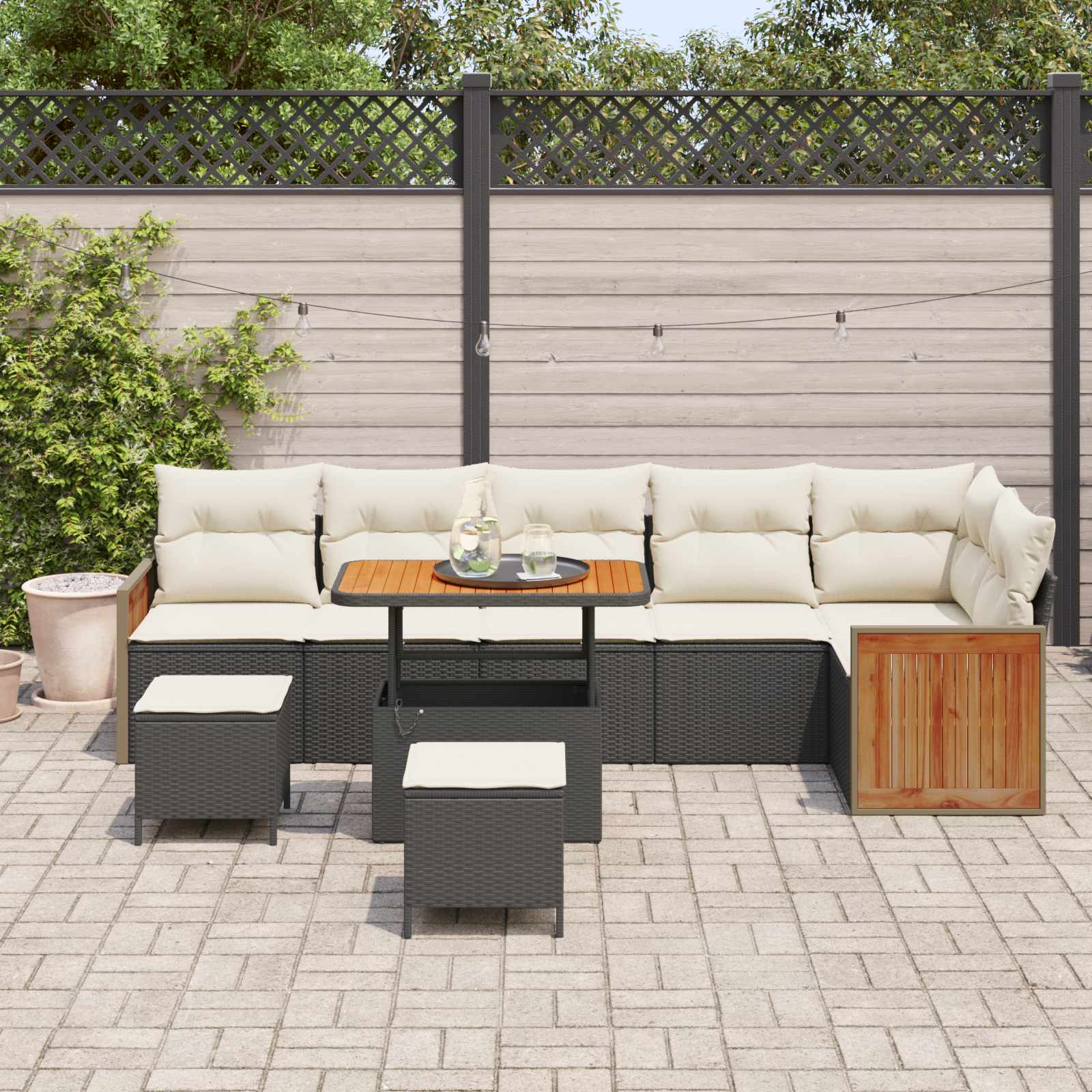 vidaXL Zestaw Sof na Ogród z poduszką 9 pcs Czarny i kremowy