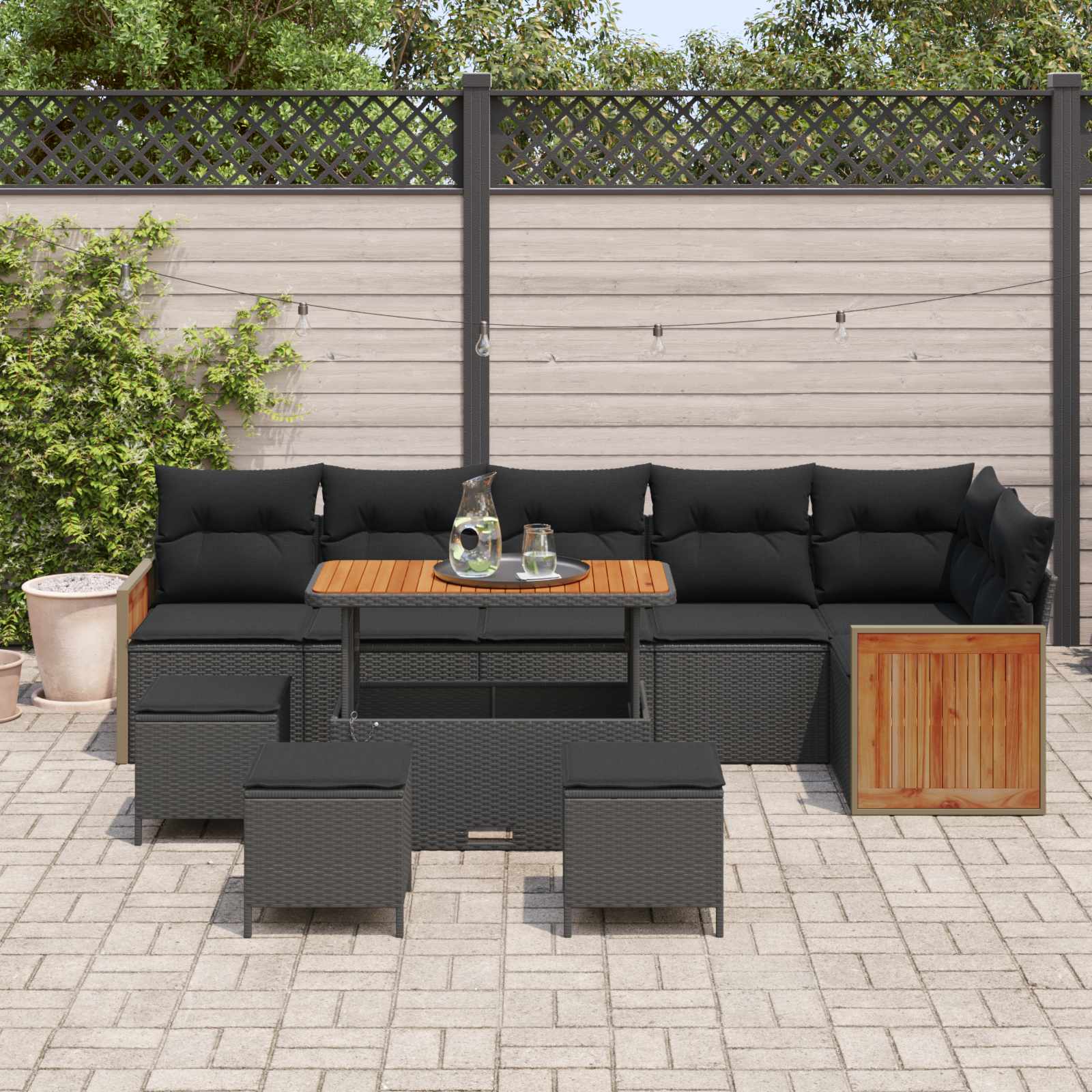 vidaXL Zestaw Sof na Ogród z poduszką 10 pcs Czarny