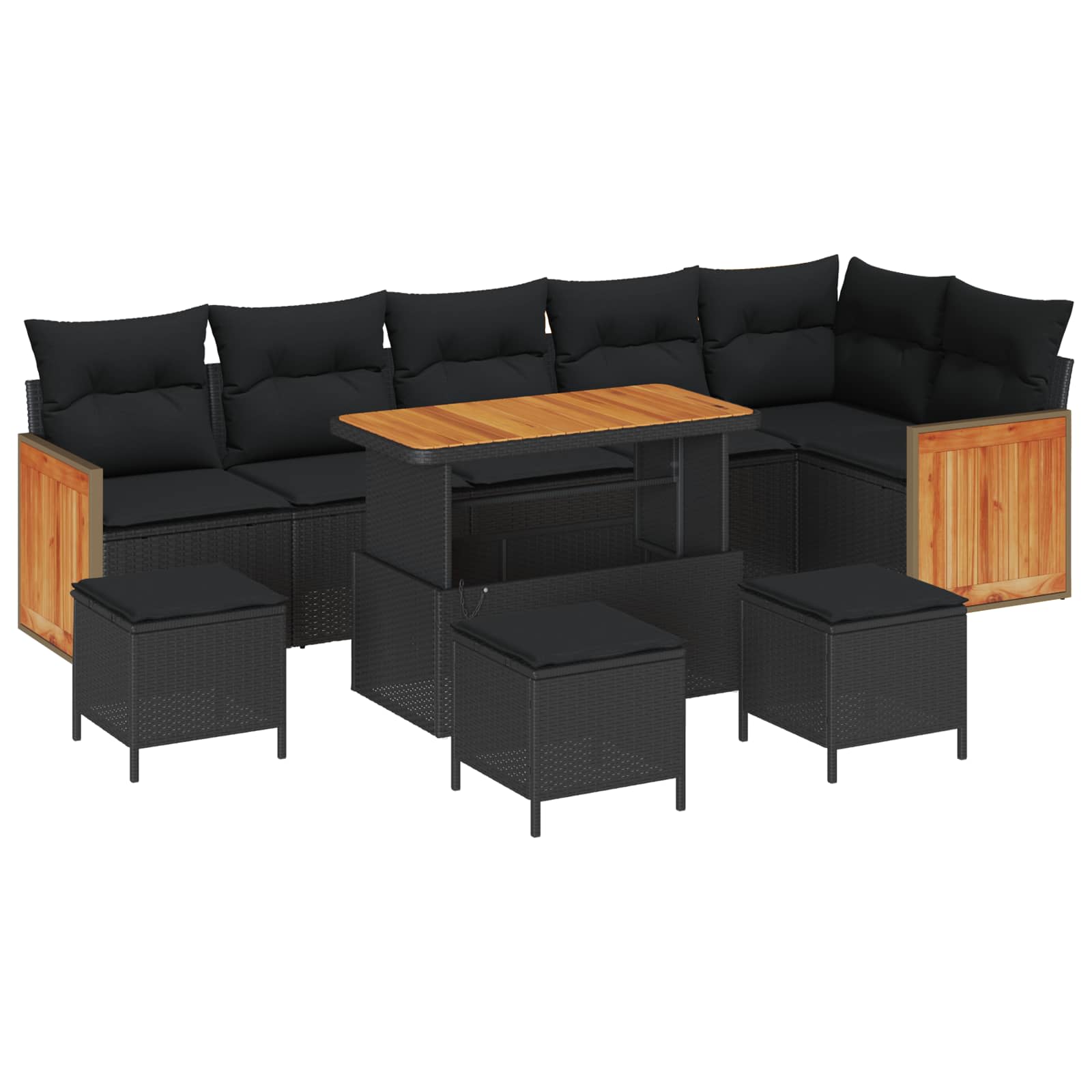 vidaXL Zestaw Sof na Ogród z poduszką 10 pcs Czarny