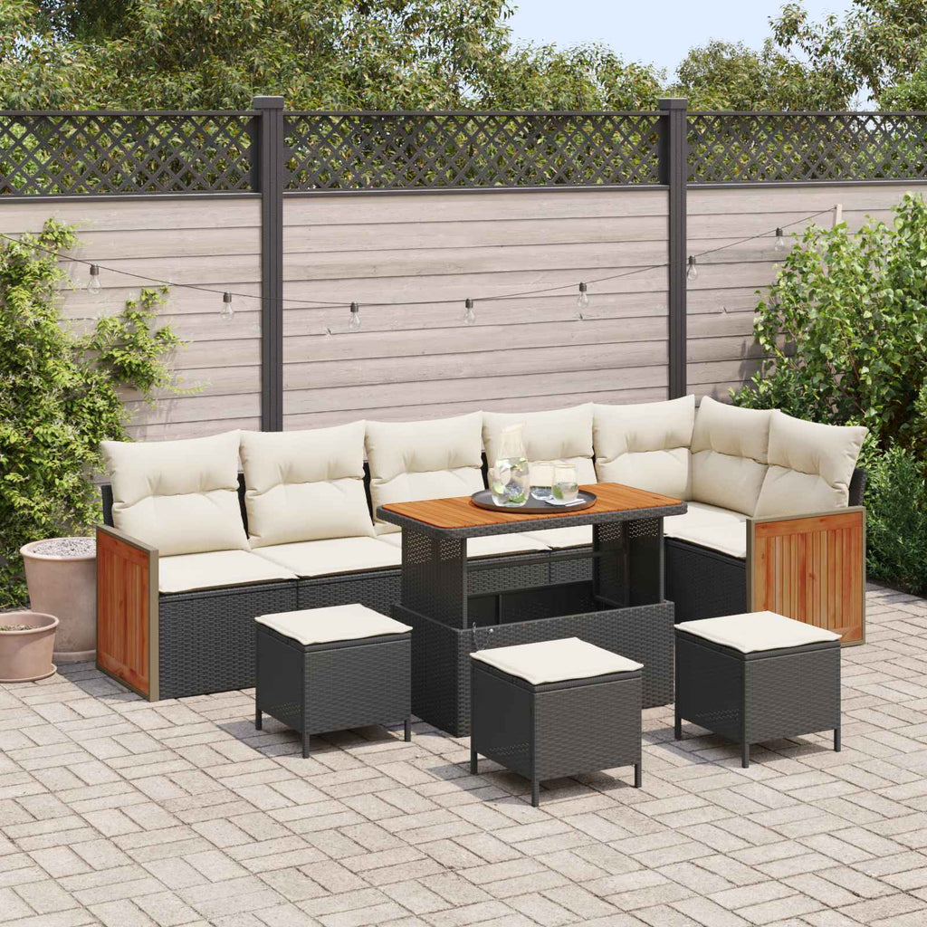 vidaXL Zestaw Sof na Ogród z poduszką 10 pcs Czarny i kremowy