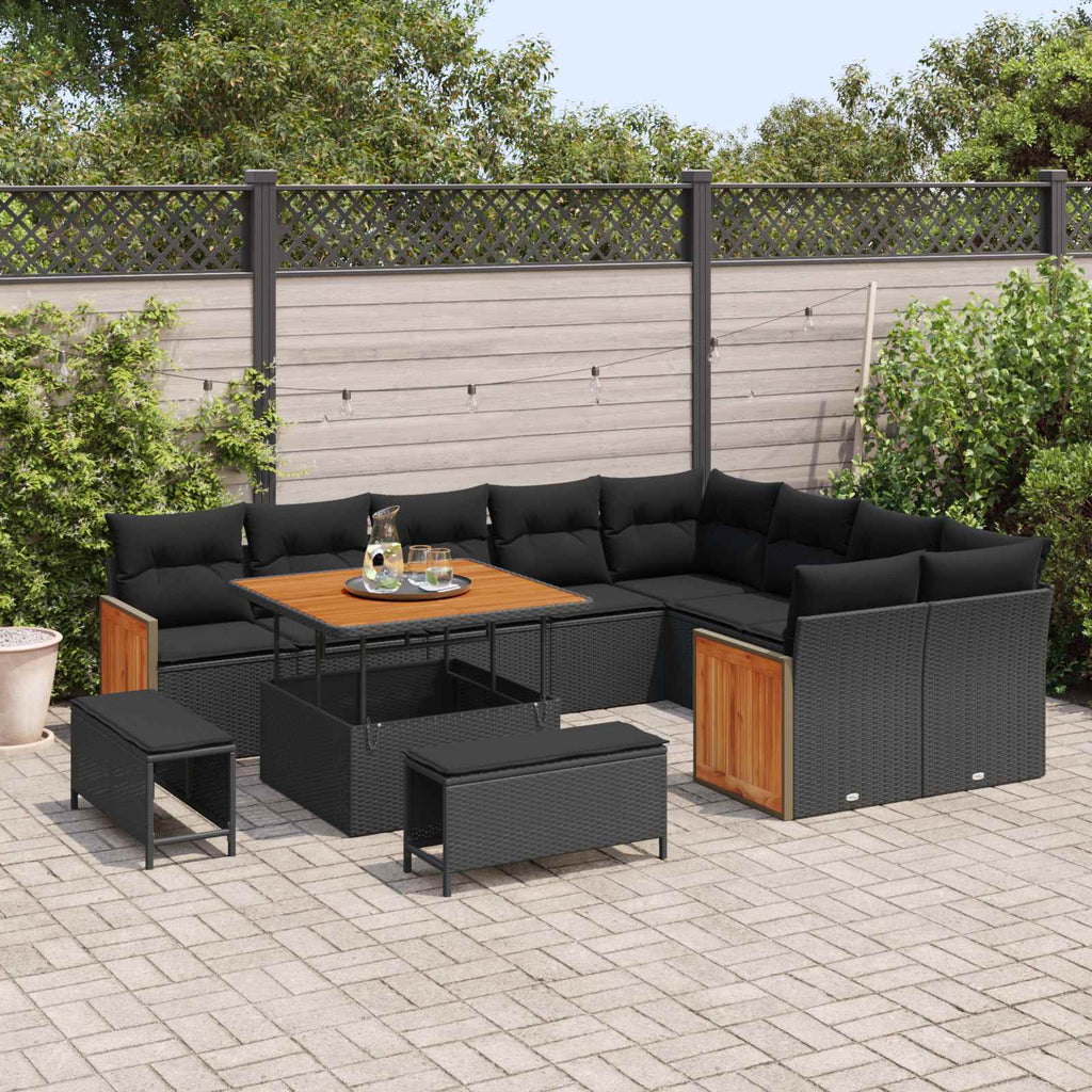 vidaXL Zestaw Sof na Ogród z poduszką 12 pcs Czarny