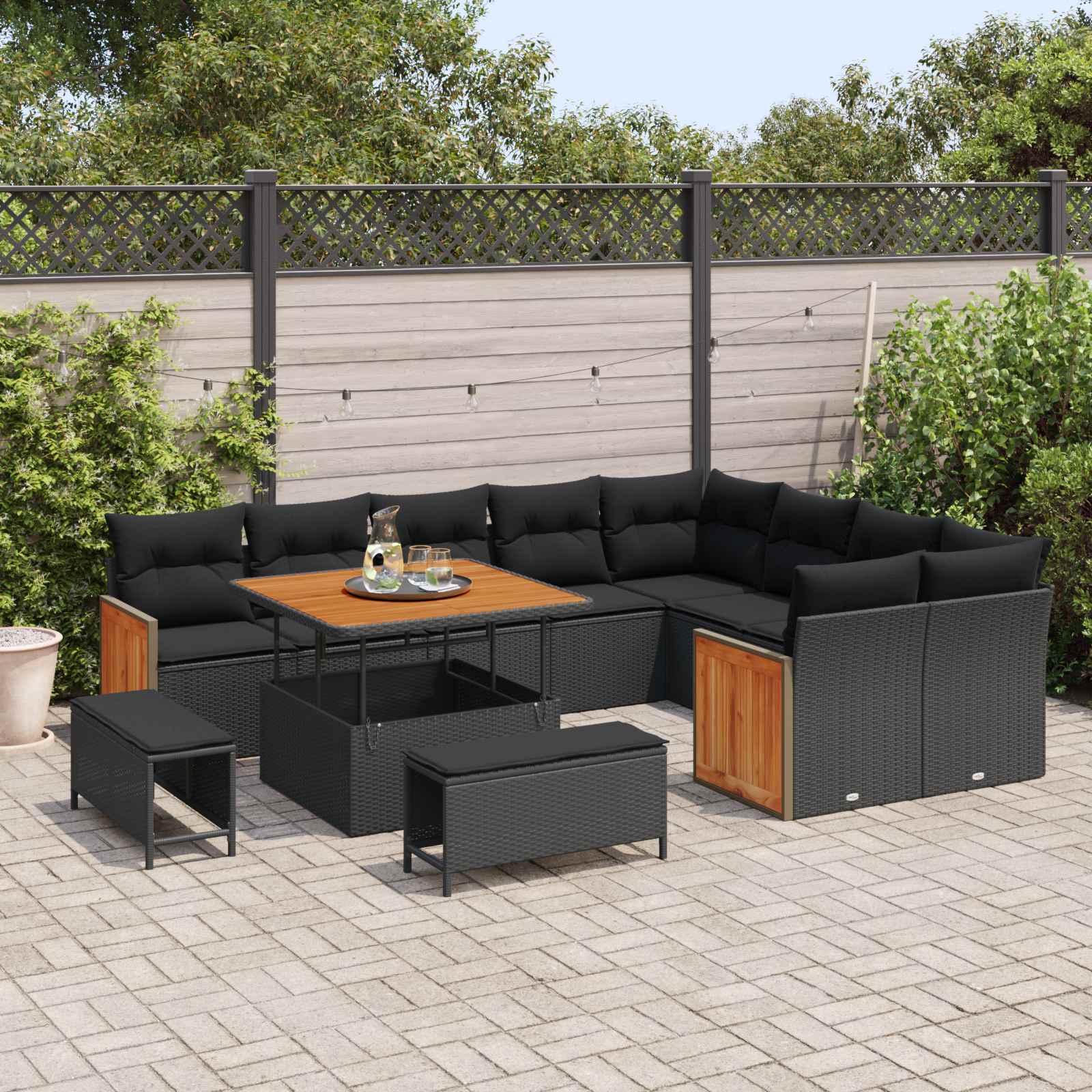 vidaXL Zestaw Sof na Ogród z poduszką 12 pcs Czarny