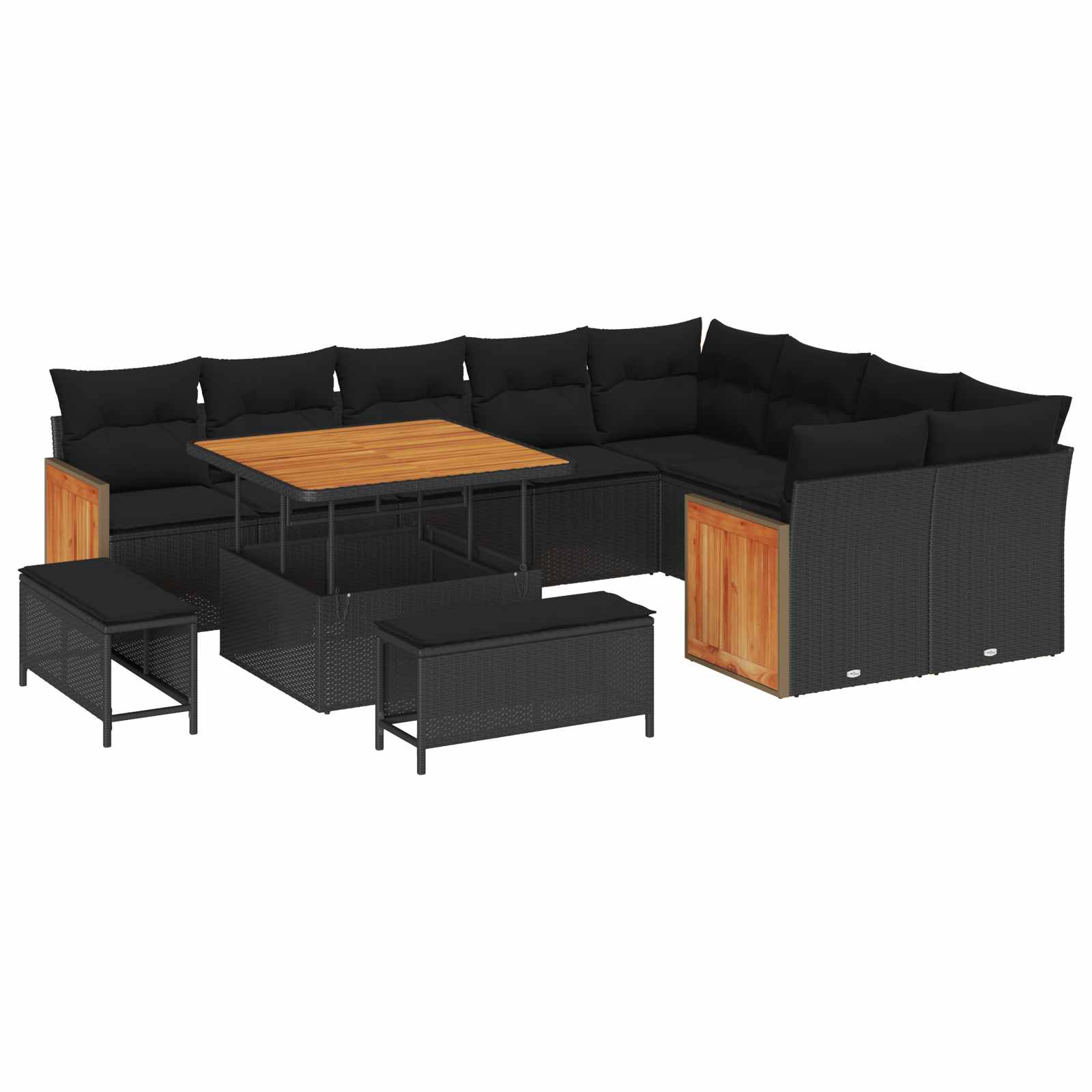 vidaXL Zestaw Sof na Ogród z poduszką 12 pcs Czarny