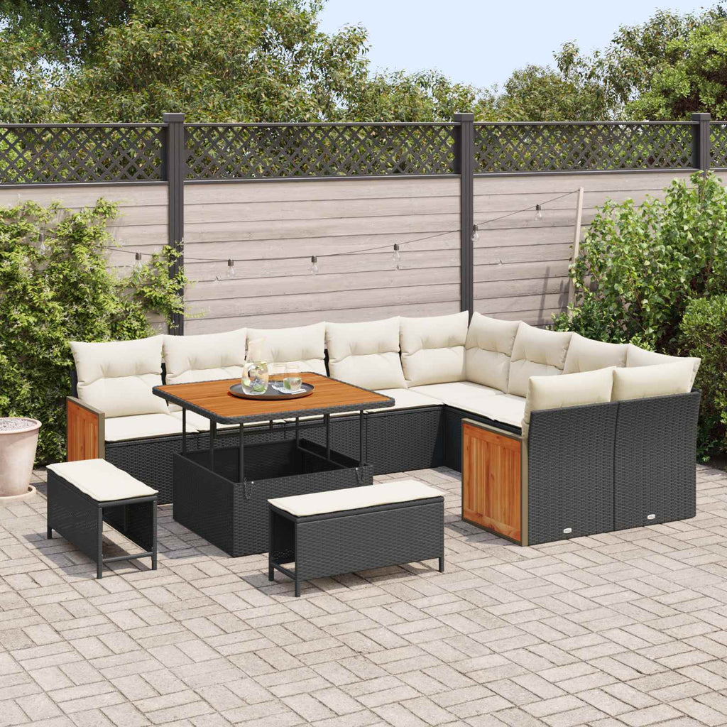 vidaXL Zestaw Sof na Ogród z poduszką 12 pcs Czarny i kremowy