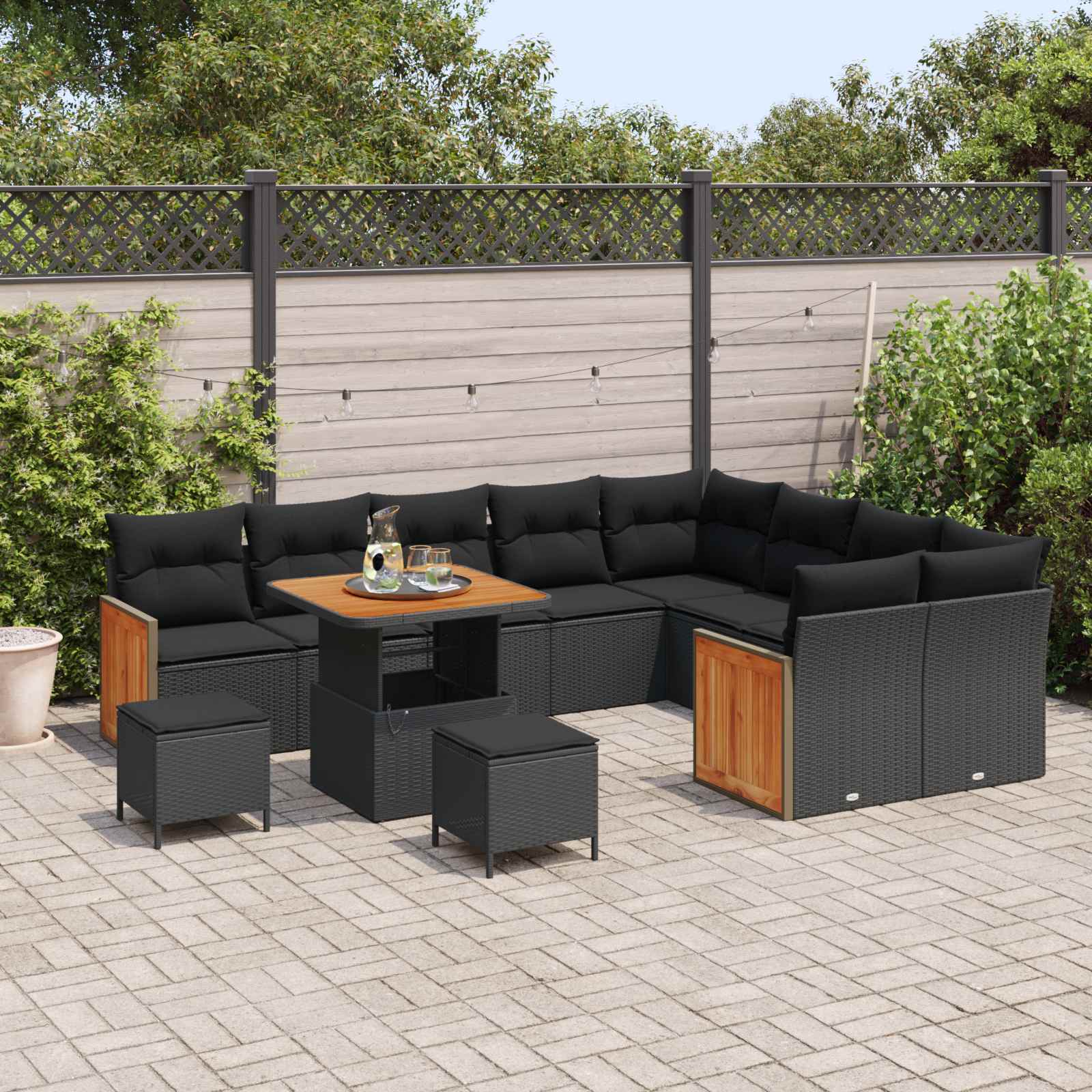 vidaXL Zestaw Sof na Ogród z poduszką 12 pcs Czarny