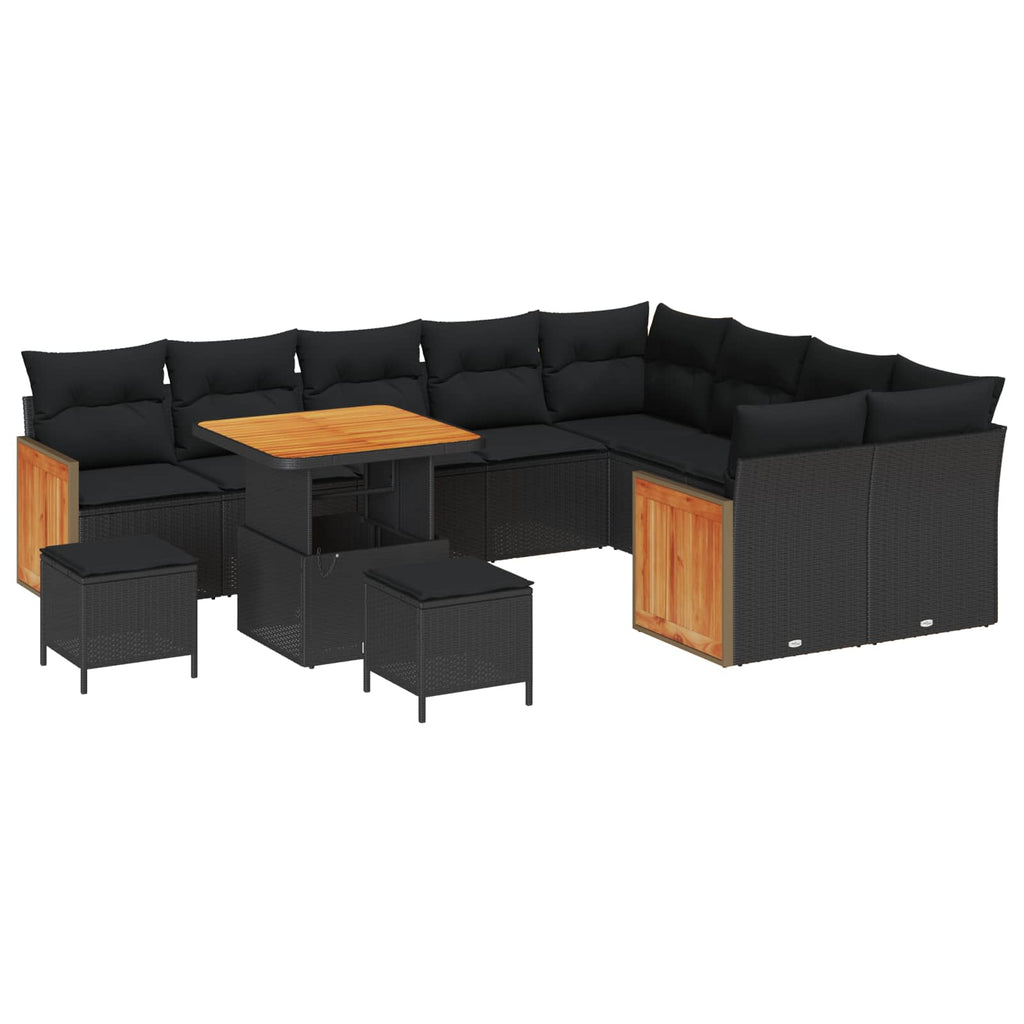 vidaXL Zestaw Sof na Ogród z poduszką 12 pcs Czarny