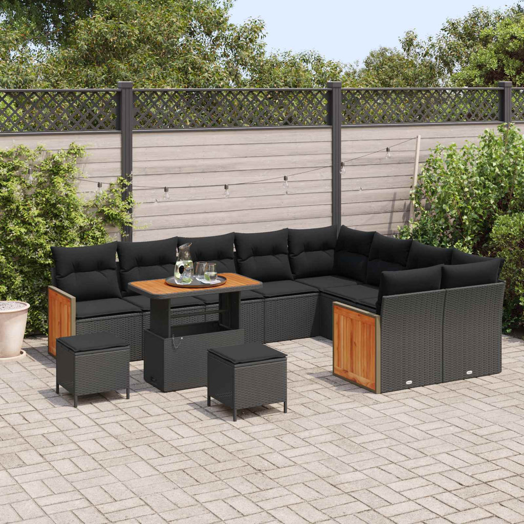 vidaXL Zestaw Sof na Ogród z poduszką 12 pcs Czarny