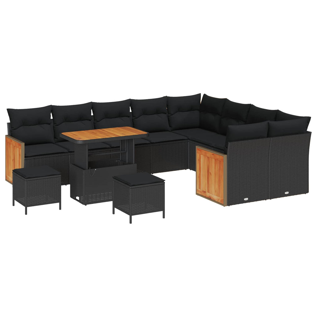 vidaXL Zestaw Sof na Ogród z poduszką 12 pcs Czarny