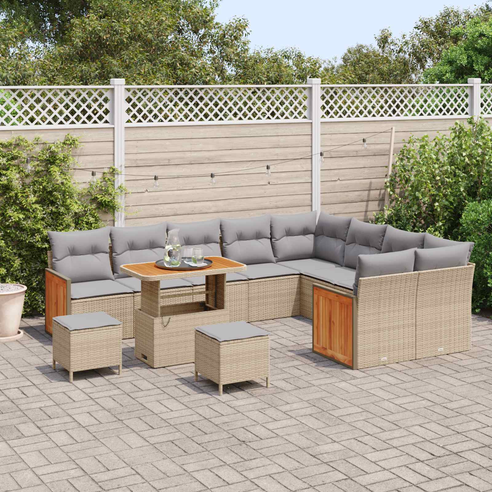 vidaXL Zestaw Sof na Ogród z poduszką 12 pcs Beżowy i jasnoszary