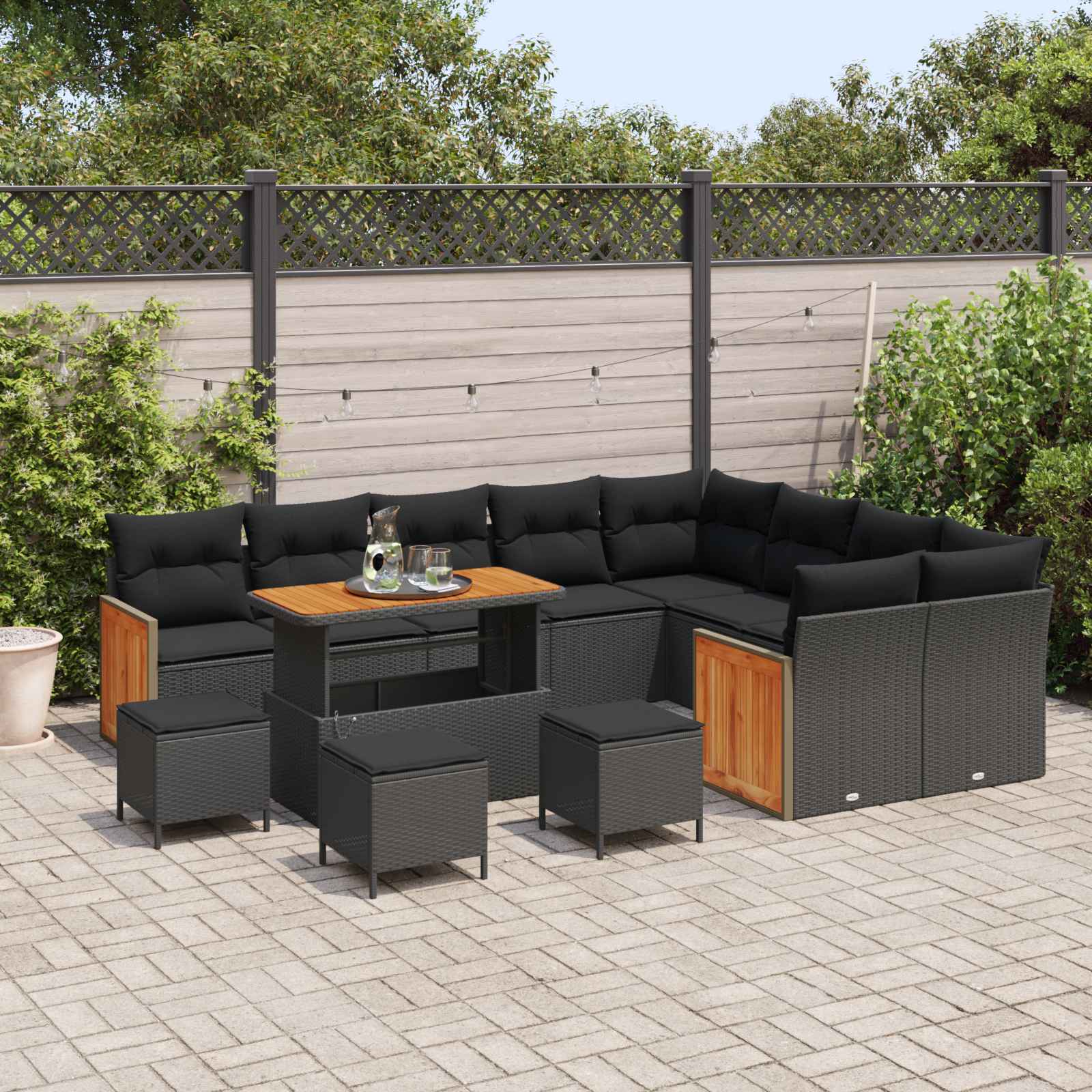 vidaXL Zestaw Sof na Ogród z poduszką 13 pcs Czarny