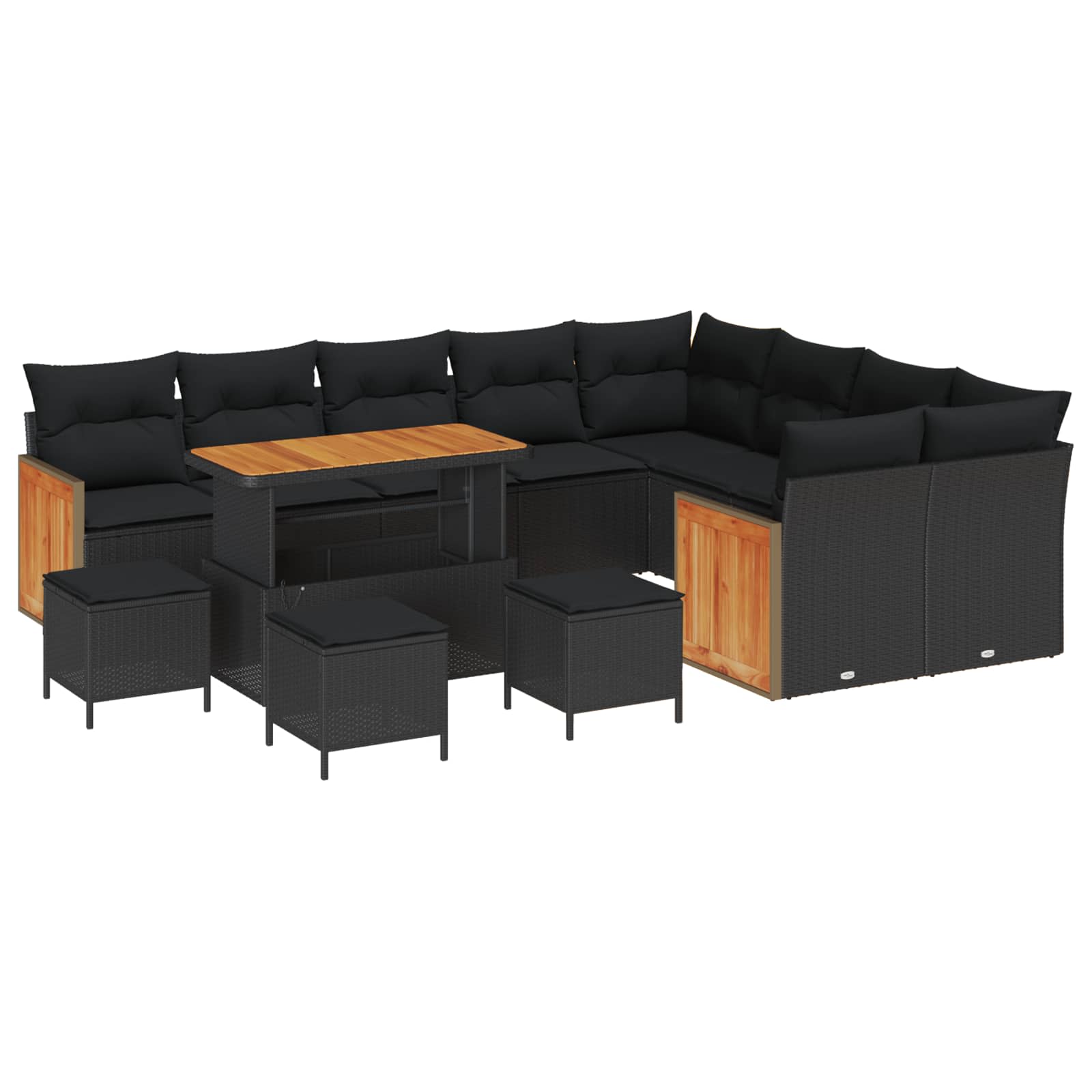 vidaXL Zestaw Sof na Ogród z poduszką 13 pcs Czarny