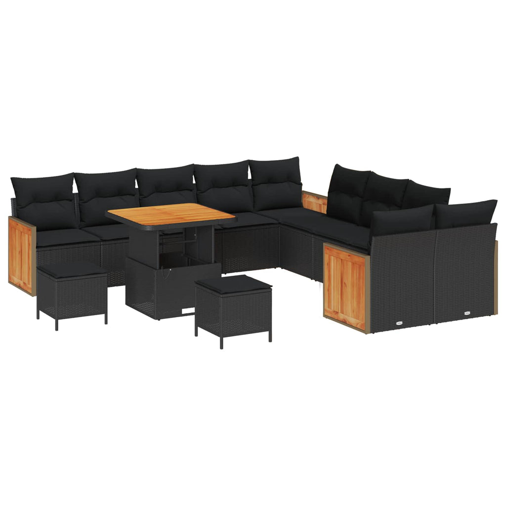 vidaXL Zestaw Sof na Ogród z poduszką 13 pcs Czarny