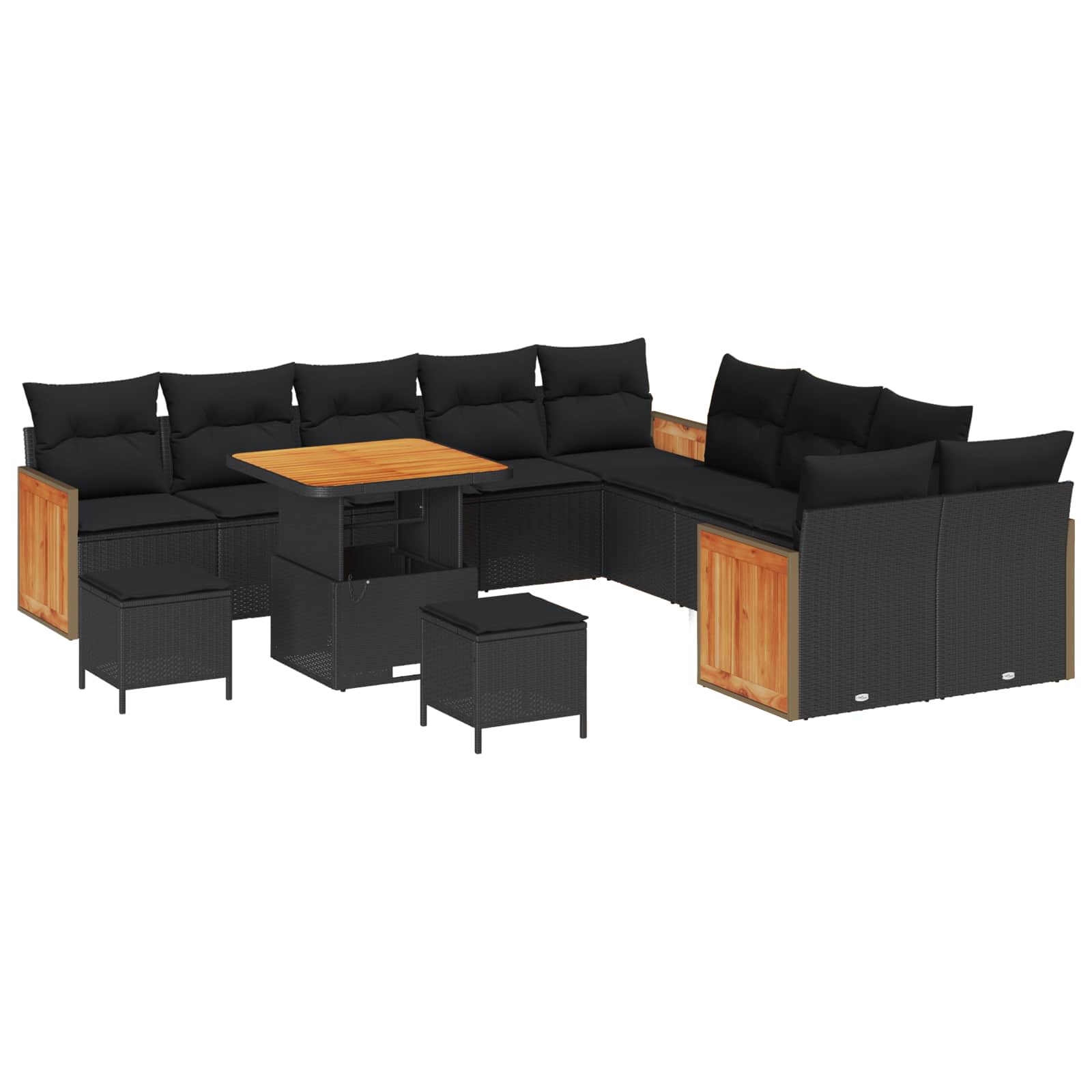 vidaXL Zestaw Sof na Ogród z poduszką 13 pcs Czarny