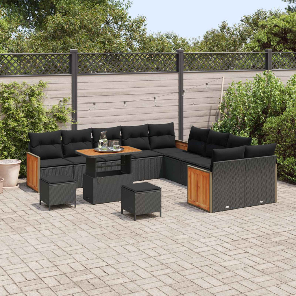 vidaXL Zestaw Sof na Ogród z poduszką 13 pcs Czarny