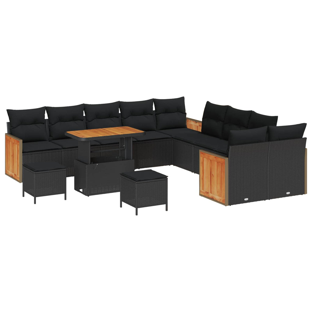 vidaXL Zestaw Sof na Ogród z poduszką 13 pcs Czarny
