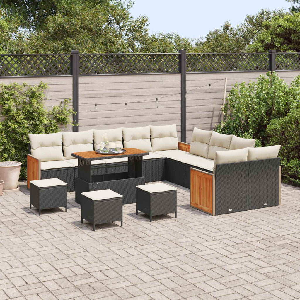 vidaXL Zestaw Sof na Ogród z poduszką 14 pcs Czarny i kremowy
