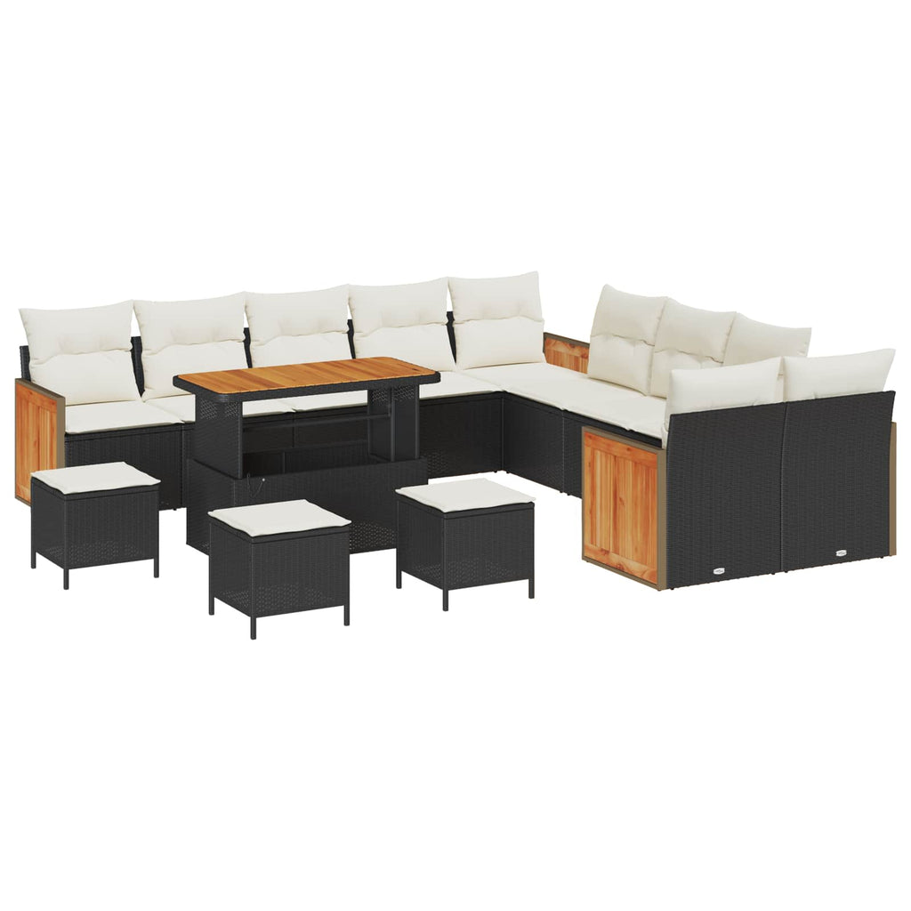 vidaXL Zestaw Sof na Ogród z poduszką 14 pcs Czarny i kremowy