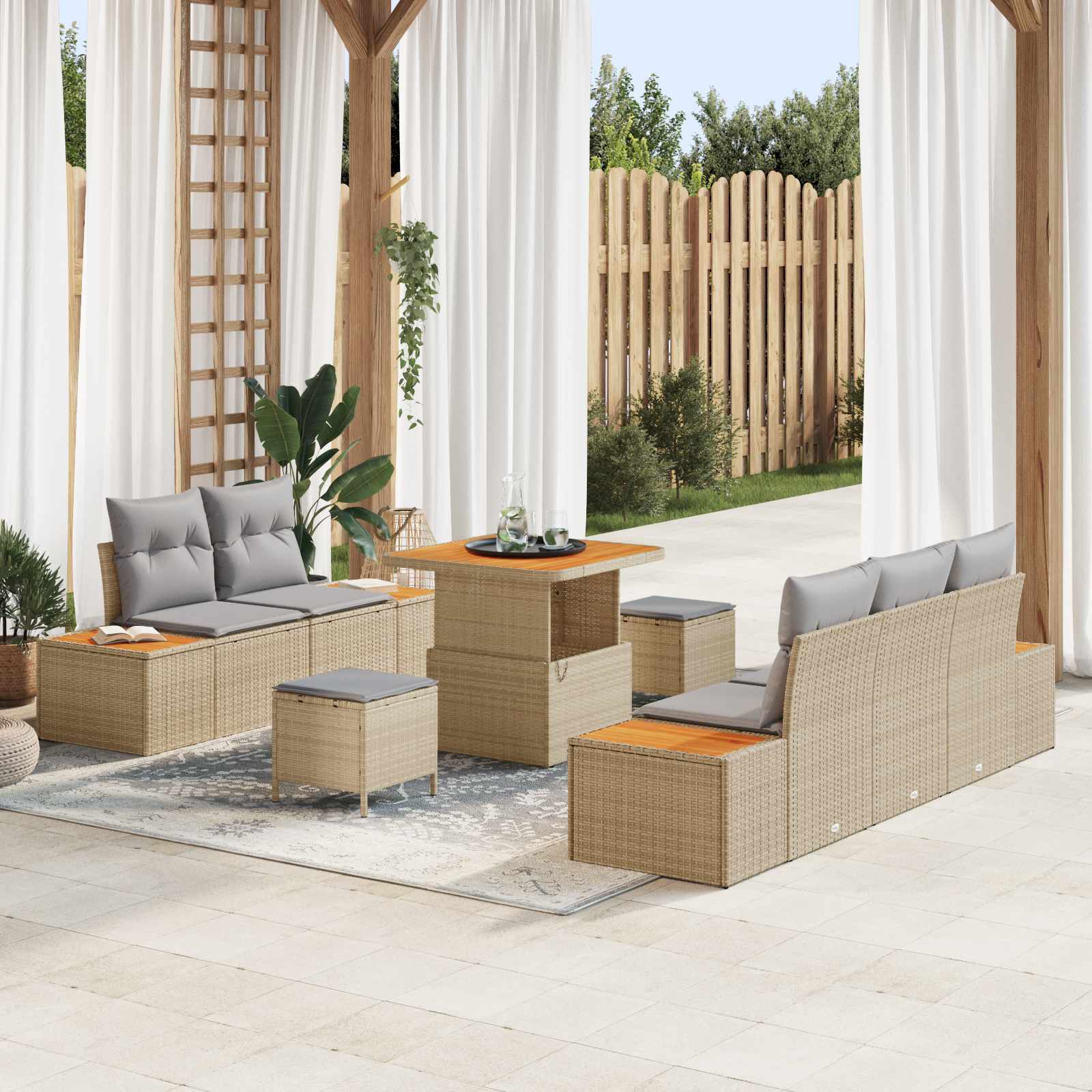 vidaXL Zestaw Sof na Ogród z poduszką 8 pcs Beżowy i jasnoszary