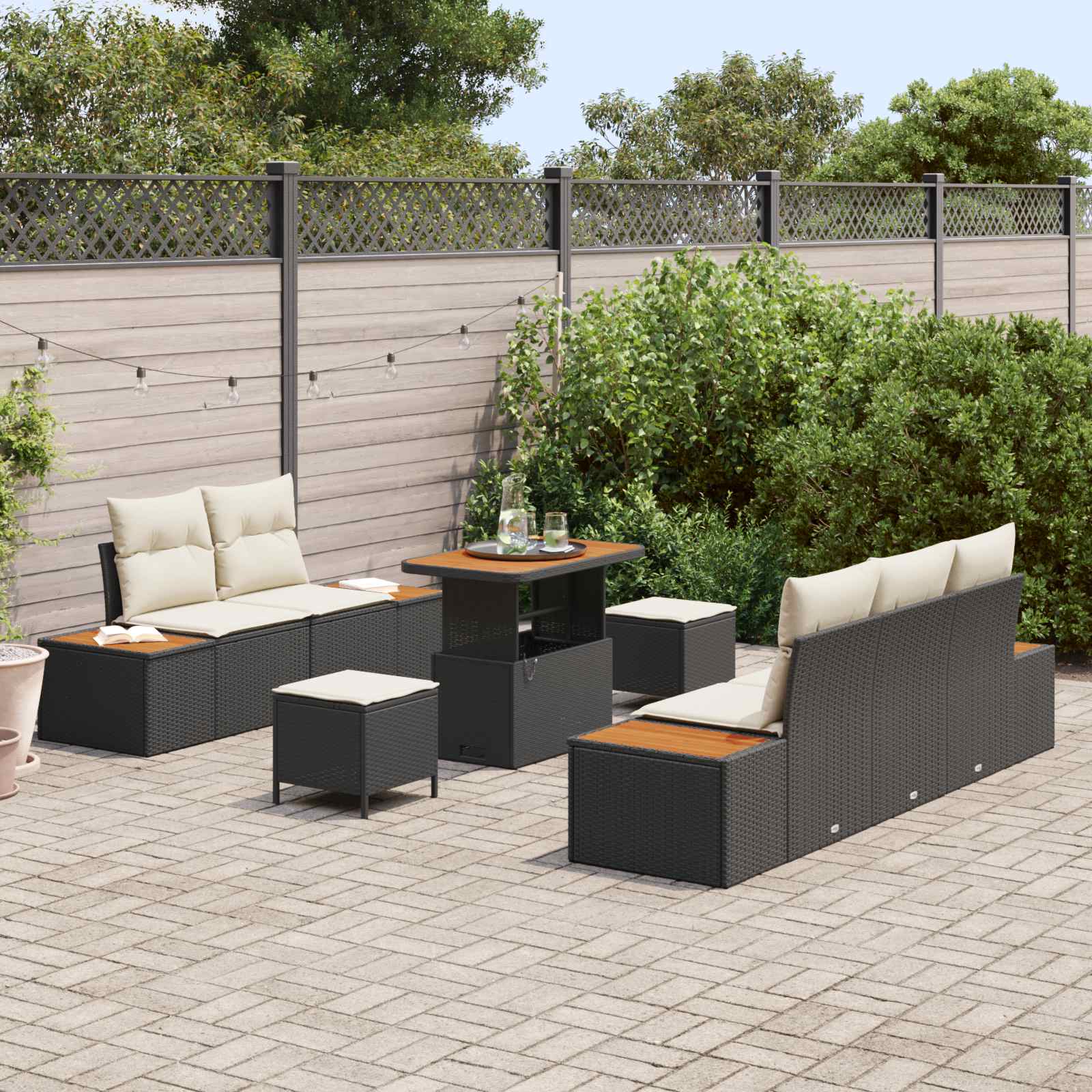 vidaXL Zestaw Sof na Ogród z poduszką 8 pcs Czarny i kremowy