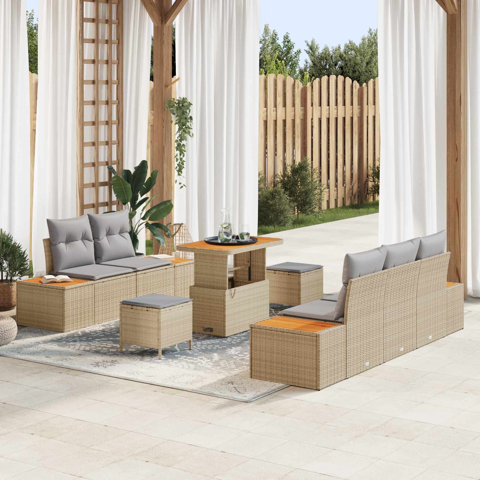 vidaXL Zestaw Sof na Ogród z poduszką 8 pcs Beżowy i jasnoszary
