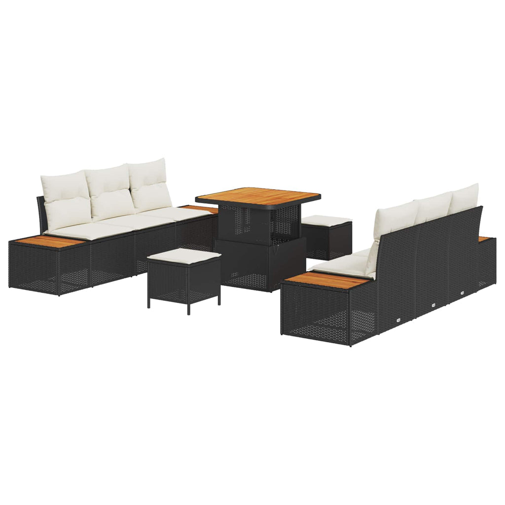 vidaXL Zestaw Sof na Ogród z poduszką 9 pcs Czarny i kremowy