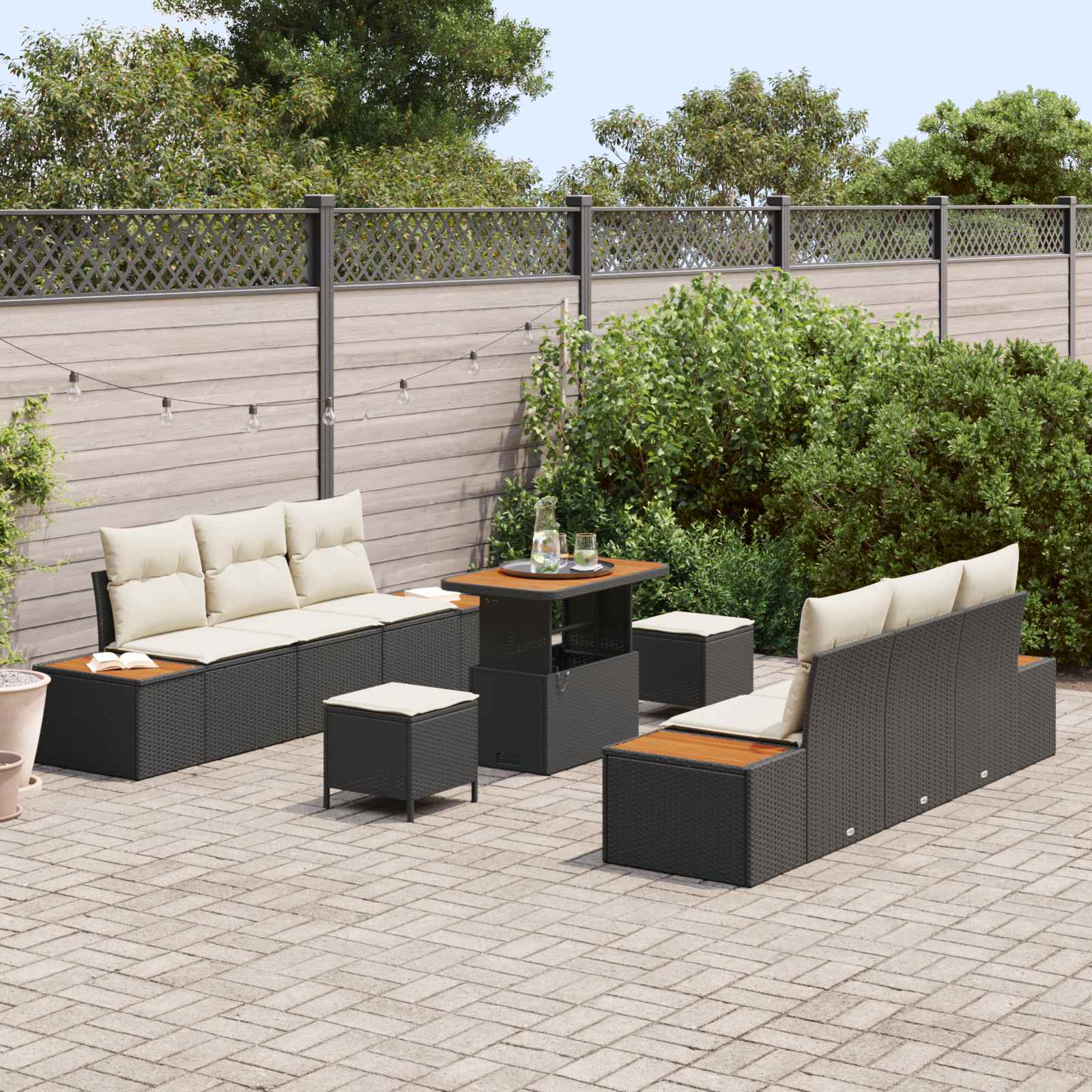 vidaXL Zestaw Sof na Ogród z poduszką 9 pcs Czarny i kremowy