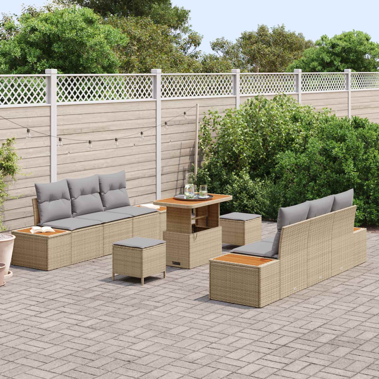 vidaXL Zestaw Sof na Ogród z poduszką 9 pcs Beżowy i jasnoszary