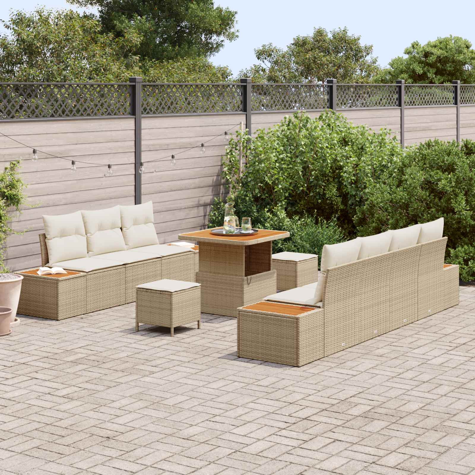 vidaXL Zestaw Sof na Ogród z poduszką 10 pcs Beżowy i kremowy