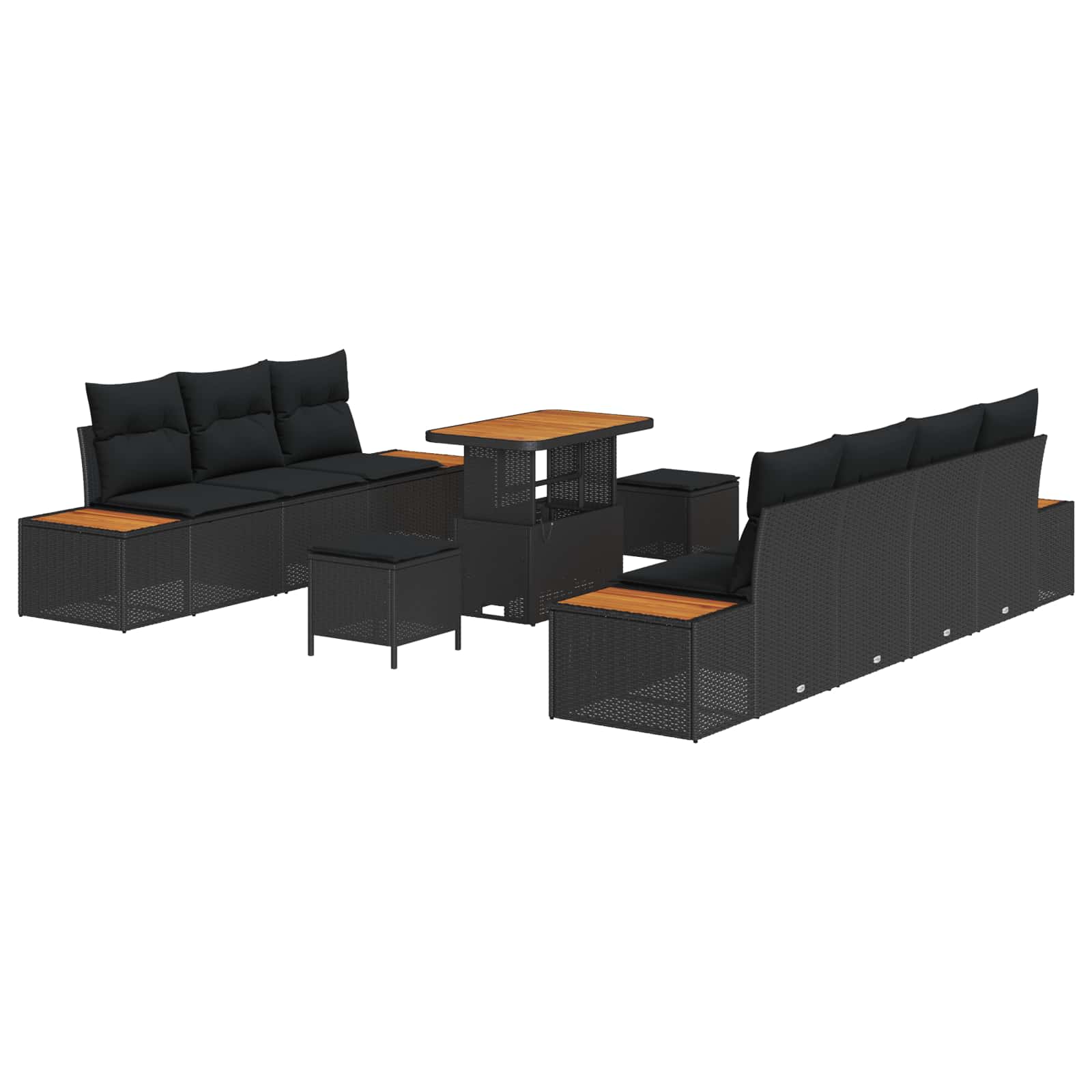 vidaXL Zestaw Sof na Ogród z poduszką 10 pcs Czarny