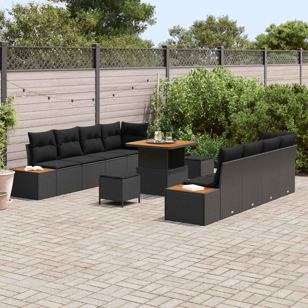 vidaXL Zestaw Sof na Ogród z poduszką 11 pcs Czarny