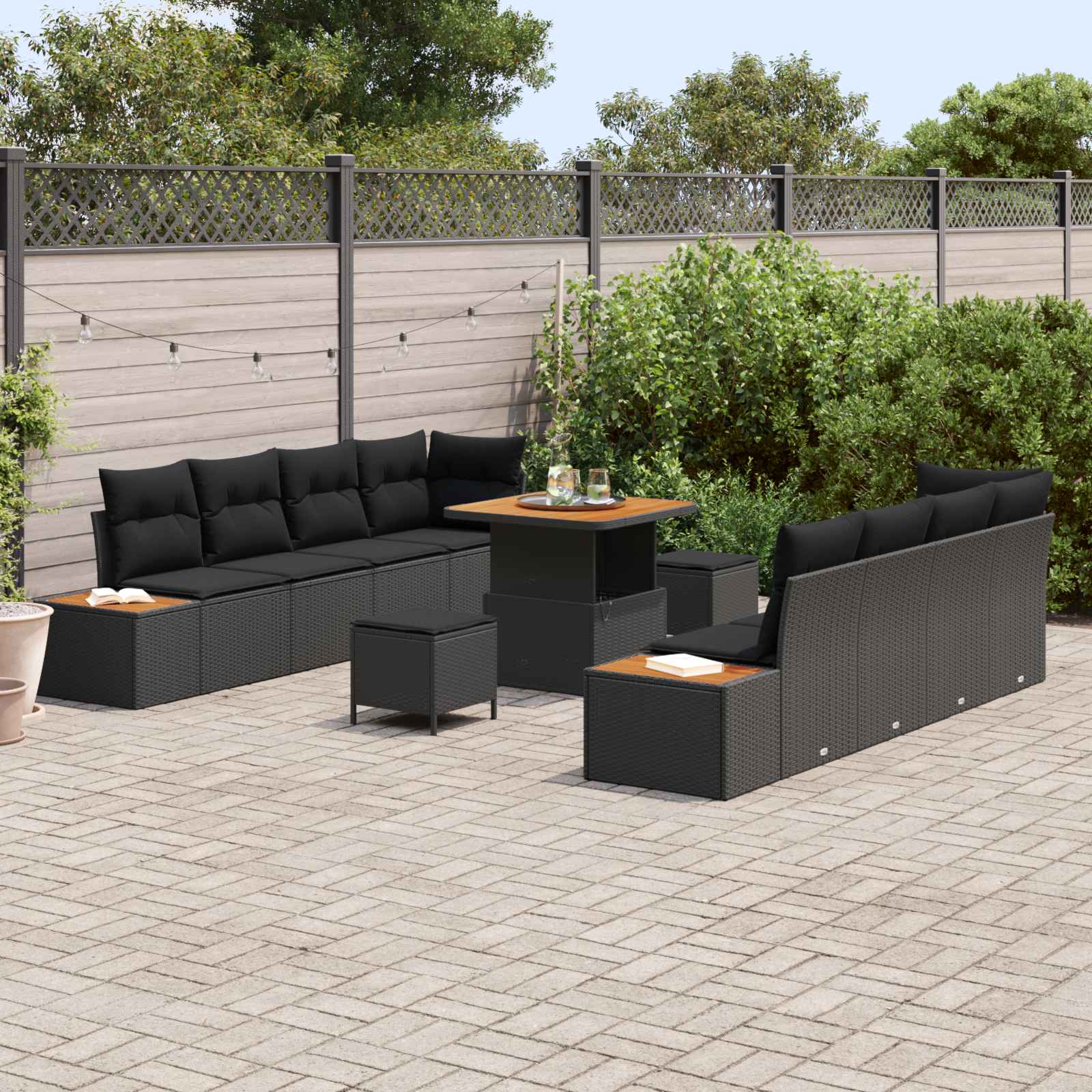 vidaXL Zestaw Sof na Ogród z poduszką 11 pcs Czarny