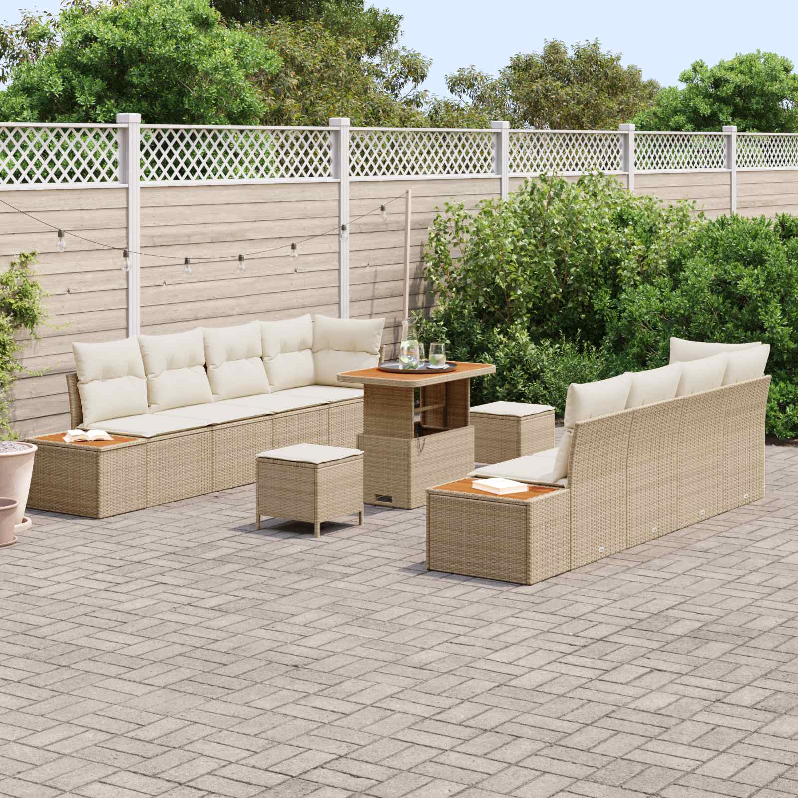 vidaXL Zestaw Sof na Ogród z poduszką 11 pcs Beżowy i kremowy