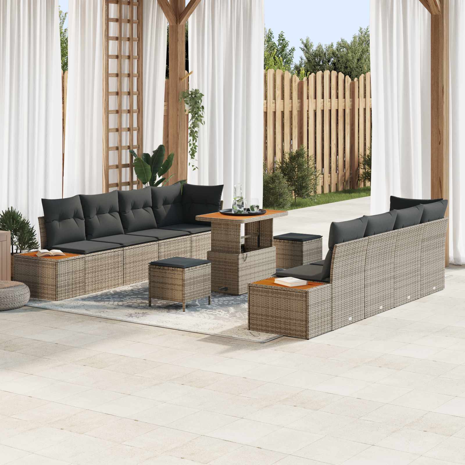 vidaXL Zestaw Sof na Ogród z poduszką 11 pcs Szary
