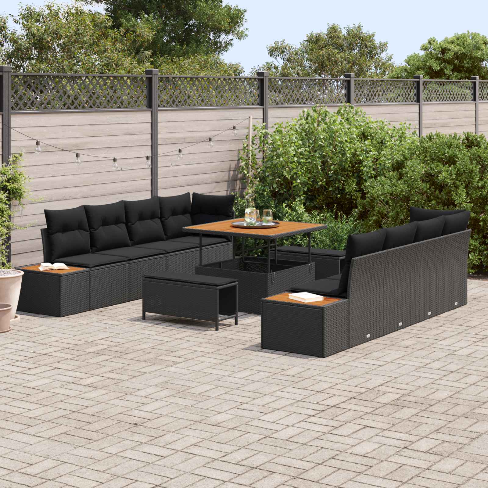 vidaXL Zestaw Sof na Ogród z poduszką 11 pcs Czarny