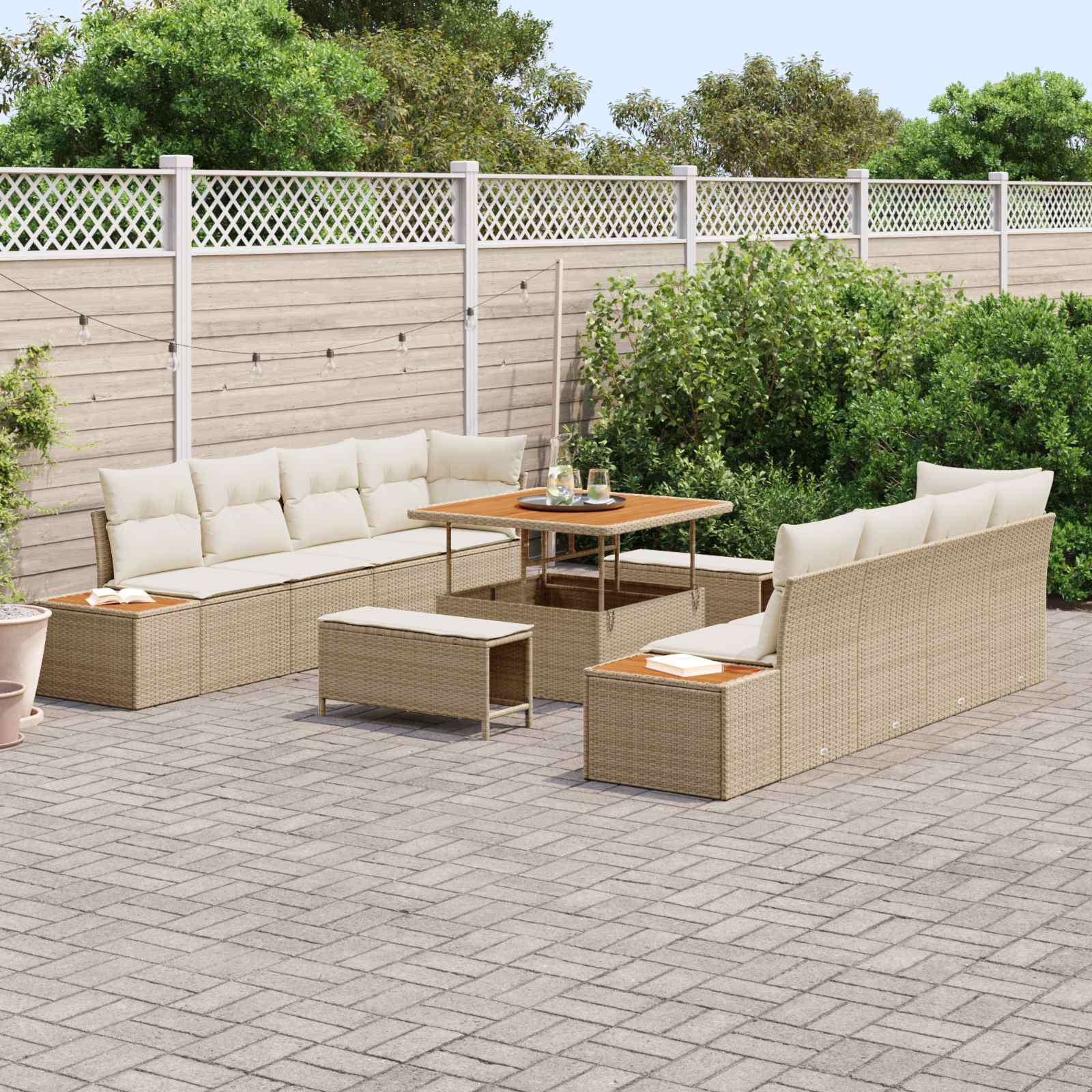 vidaXL Zestaw Sof na Ogród z poduszką 11 pcs Beżowy i kremowy