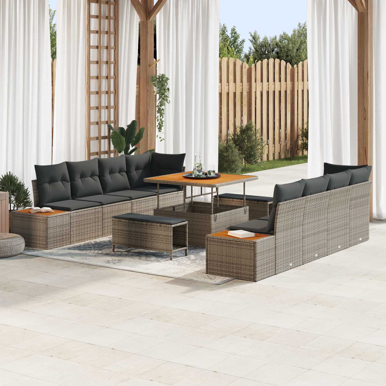 vidaXL Zestaw Sof na Ogród z poduszką 11 pcs Szary